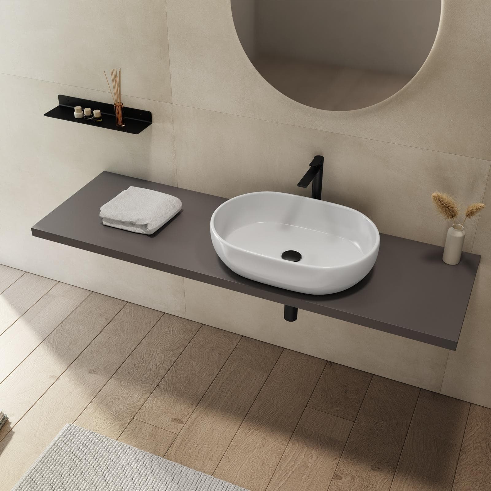 Mensolone bagno 3,8 h sospeso 150 cm in legno grigio ombra - Plain