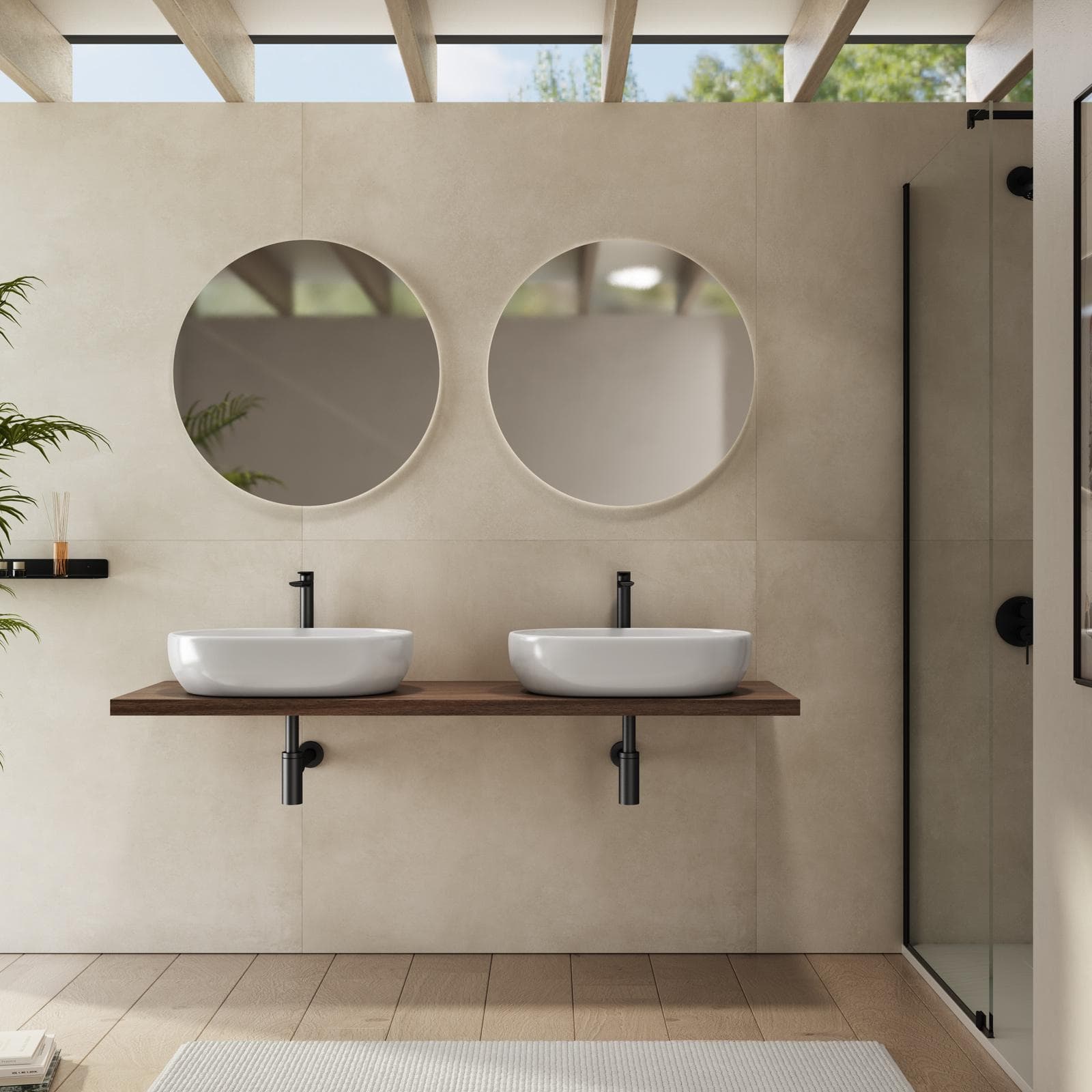 Mensolone bagno 3,8 h sospeso 150 cm in legno rovere deciso - Plain
