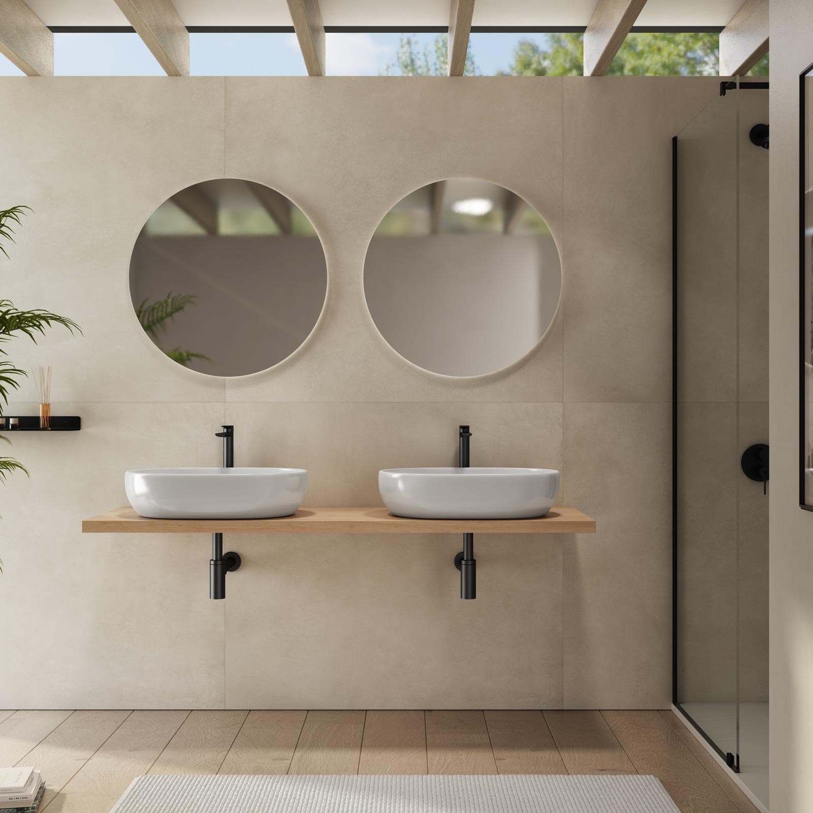 Mensolone bagno 3,8 h sospeso 150 cm in legno rovere gold - Plain