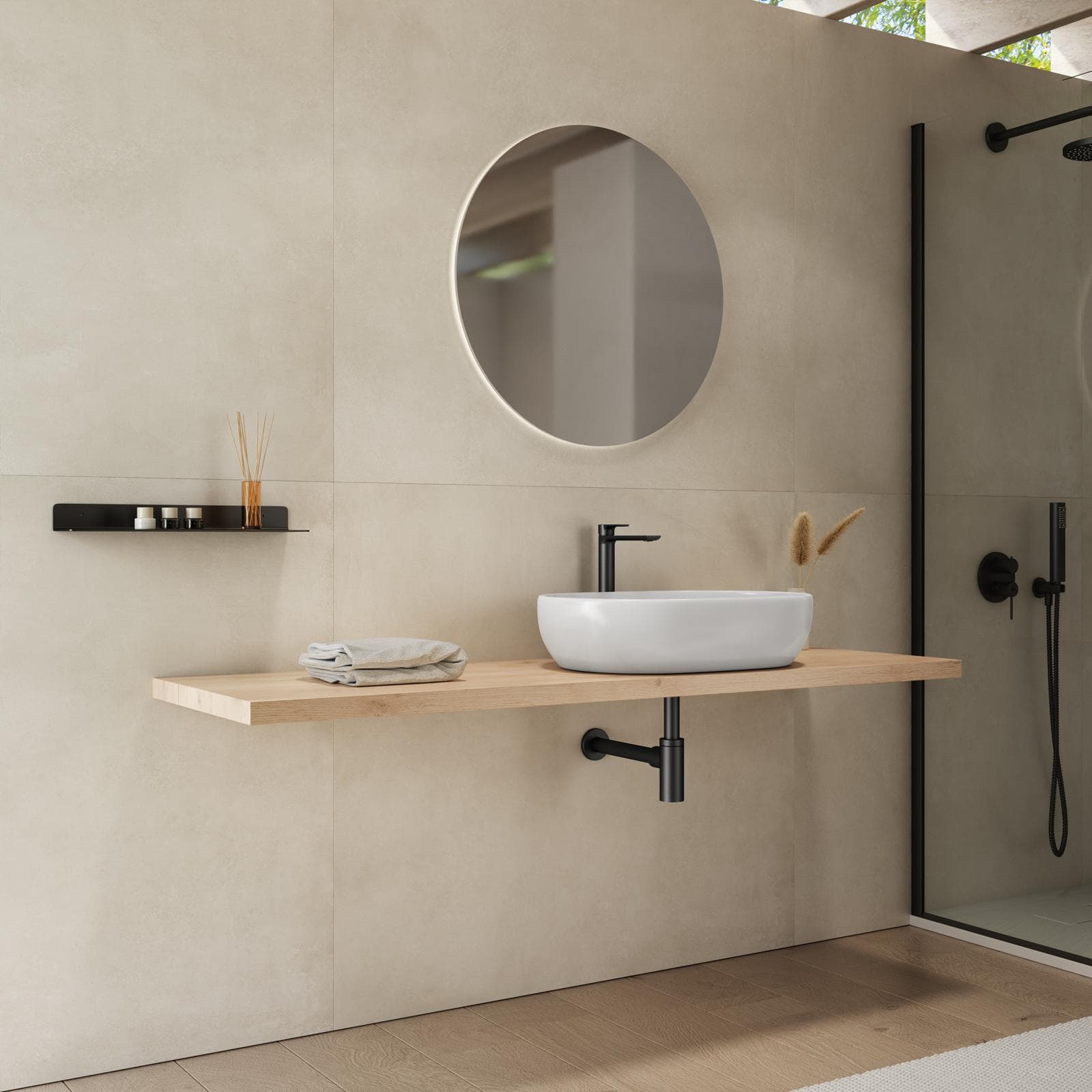 Mensolone bagno 3,8 h sospeso 150 cm in legno rovere gold - Plain