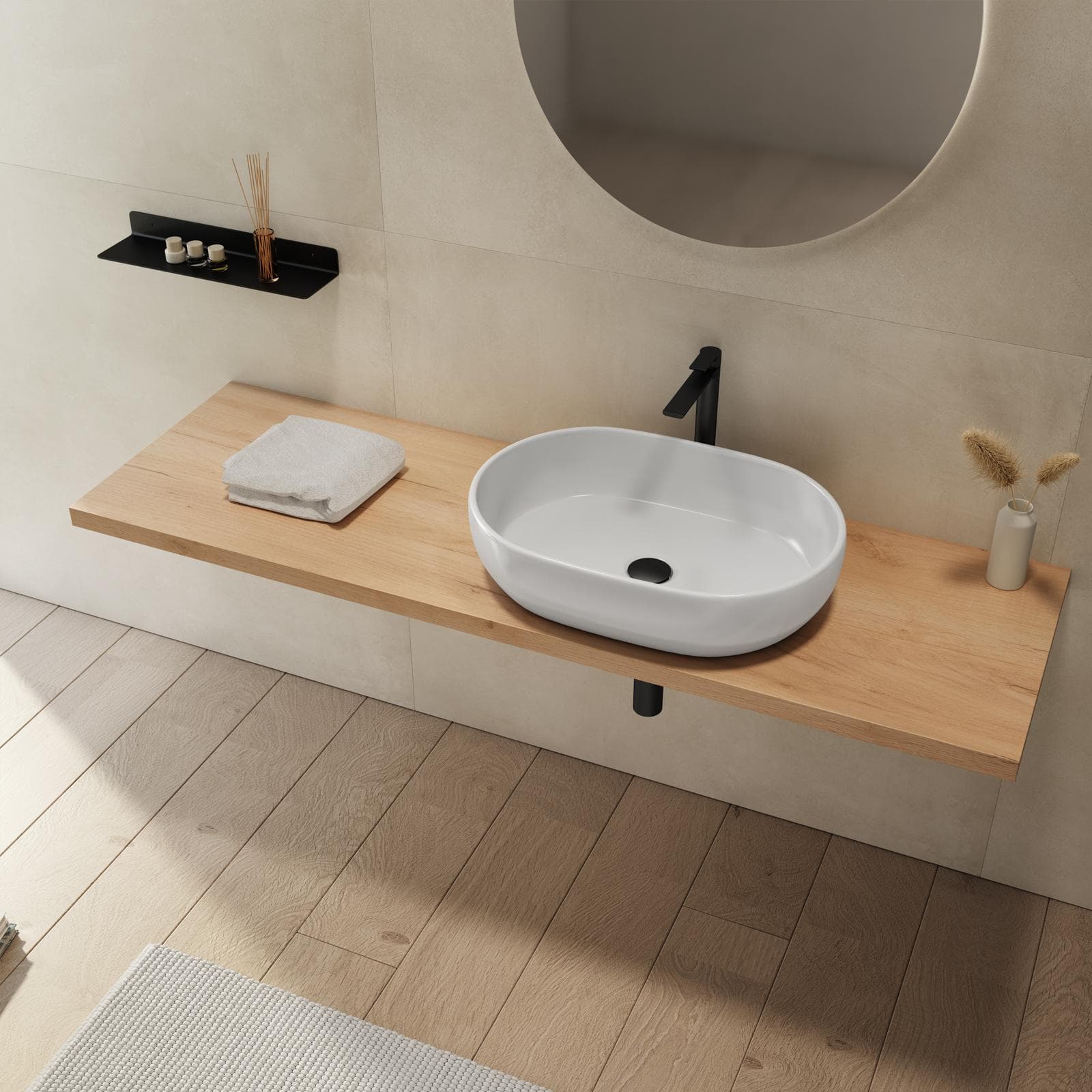 Mensolone bagno 3,8 h sospeso 150 cm in legno rovere gold - Plain