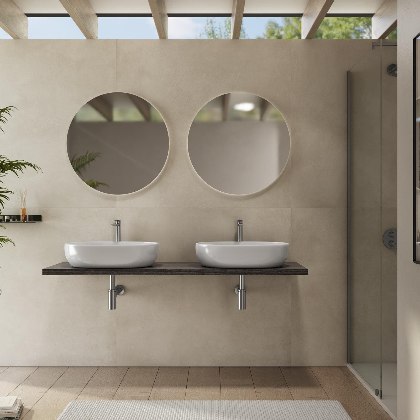 Mensolone bagno 3,8 h sospeso 150 cm in legno rovere grigio - Plain