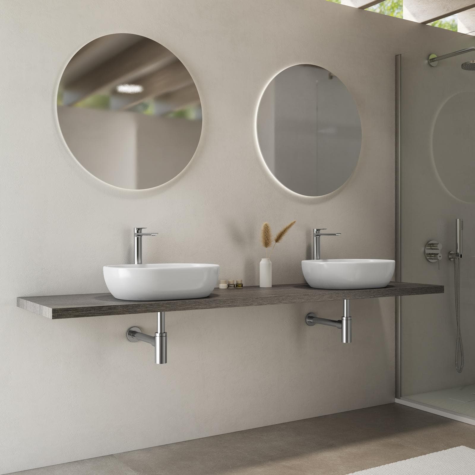 Mensolone bagno 3,8 h sospeso 180 cm in legno rovere grigio - Plain