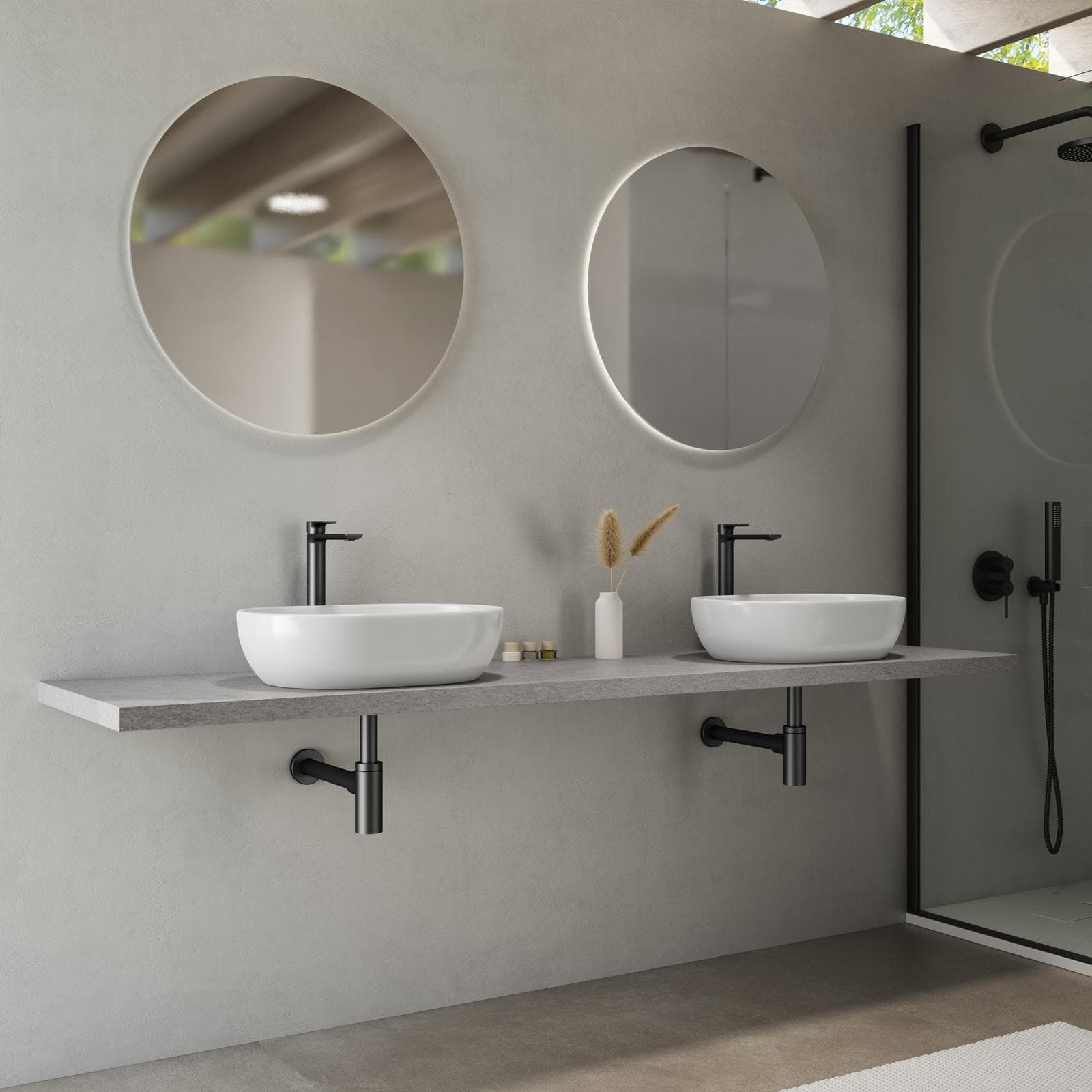 Mensolone bagno 3,8 h sospeso 190 cm in legno grigio pietra opaco - Plain