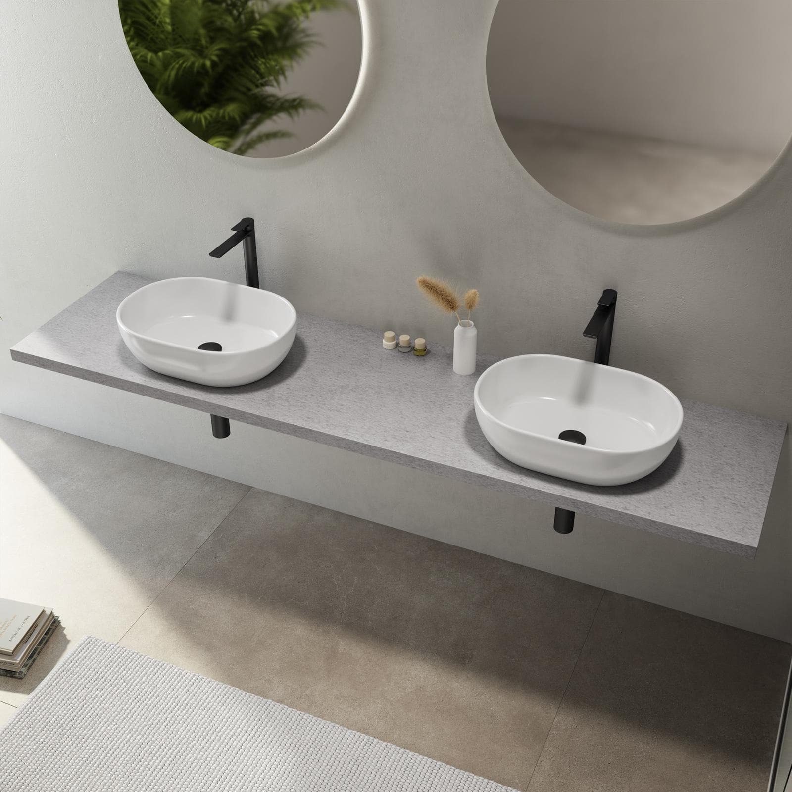Mensolone bagno 3,8 h sospeso 190 cm in legno grigio pietra opaco - Plain