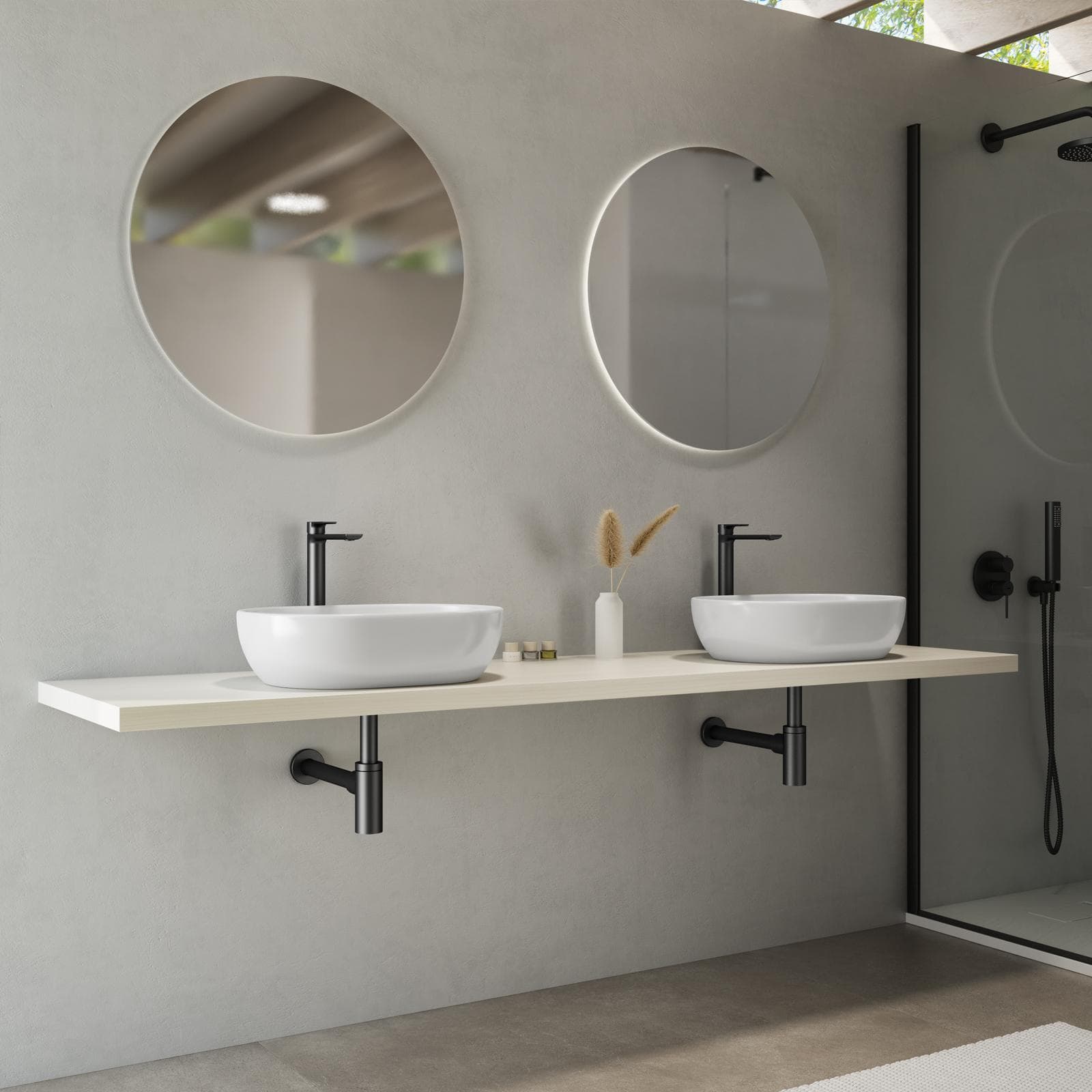Mensolone bagno 3,8 h sospeso 200 cm in legno rovere bianco - Plain