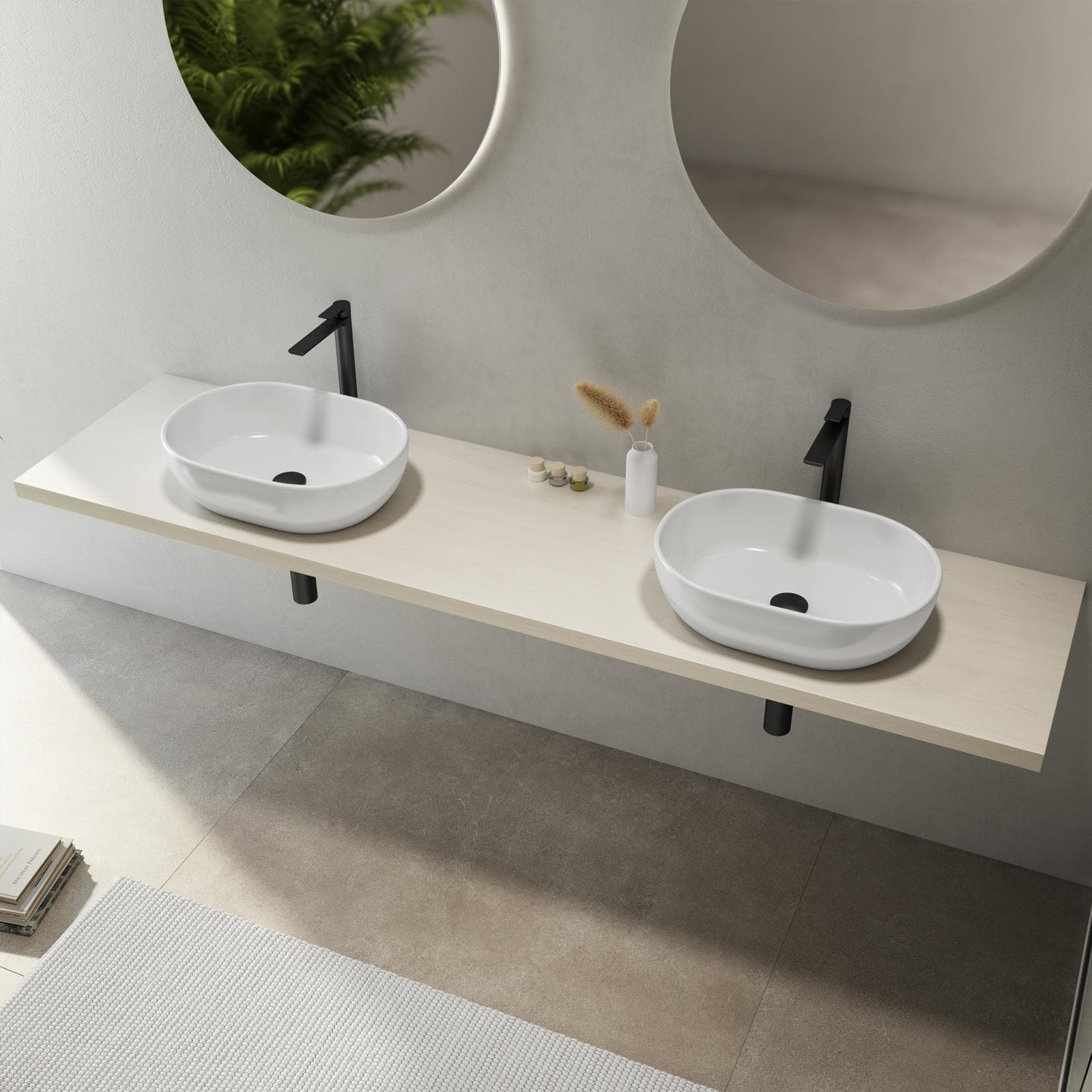 Mensolone bagno 3,8 h sospeso 200 cm in legno rovere bianco - Plain