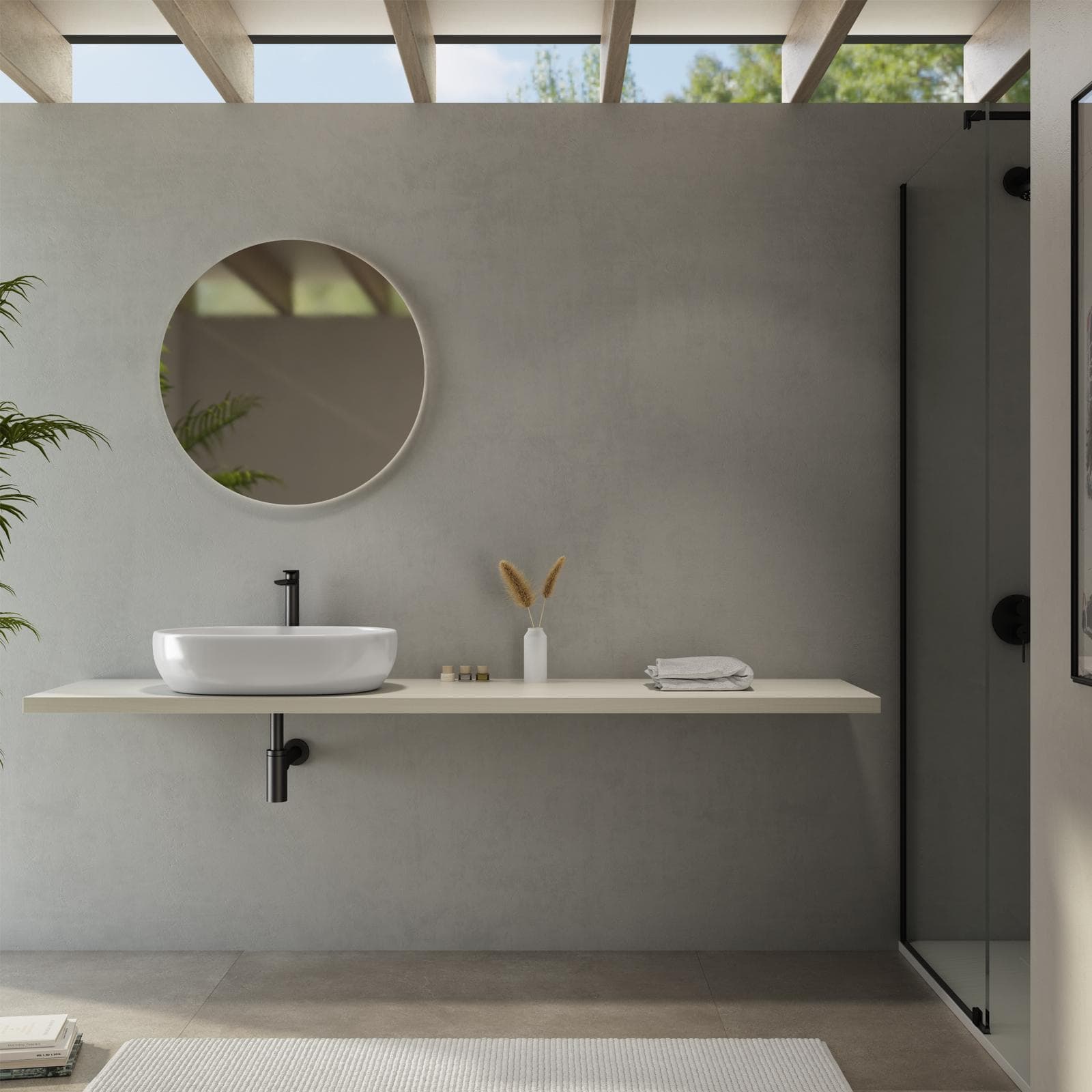 Mensolone bagno 3,8 h sospeso 200 cm in legno rovere bianco - Plain