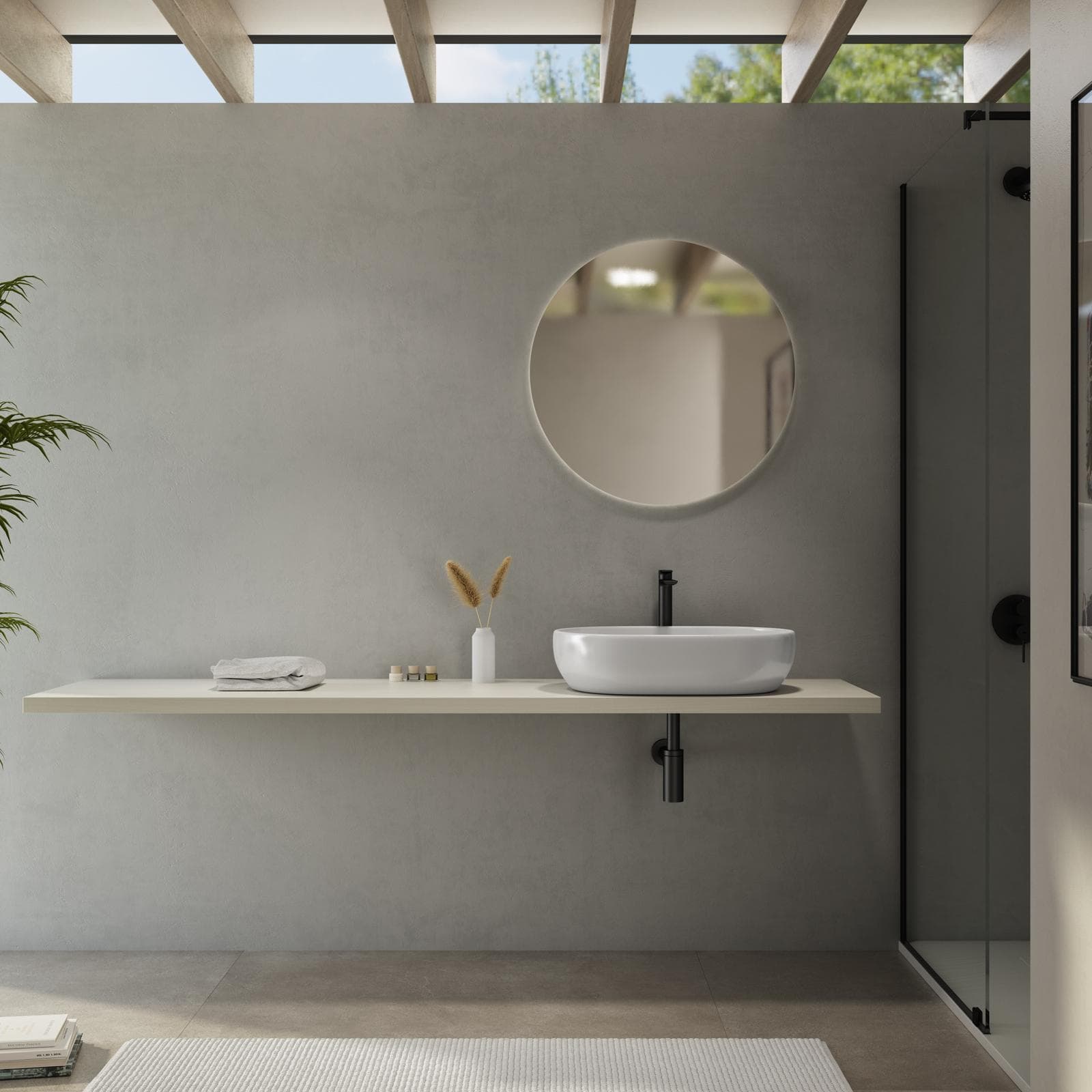Mensolone bagno 3,8 h sospeso 200 cm in legno rovere bianco - Plain