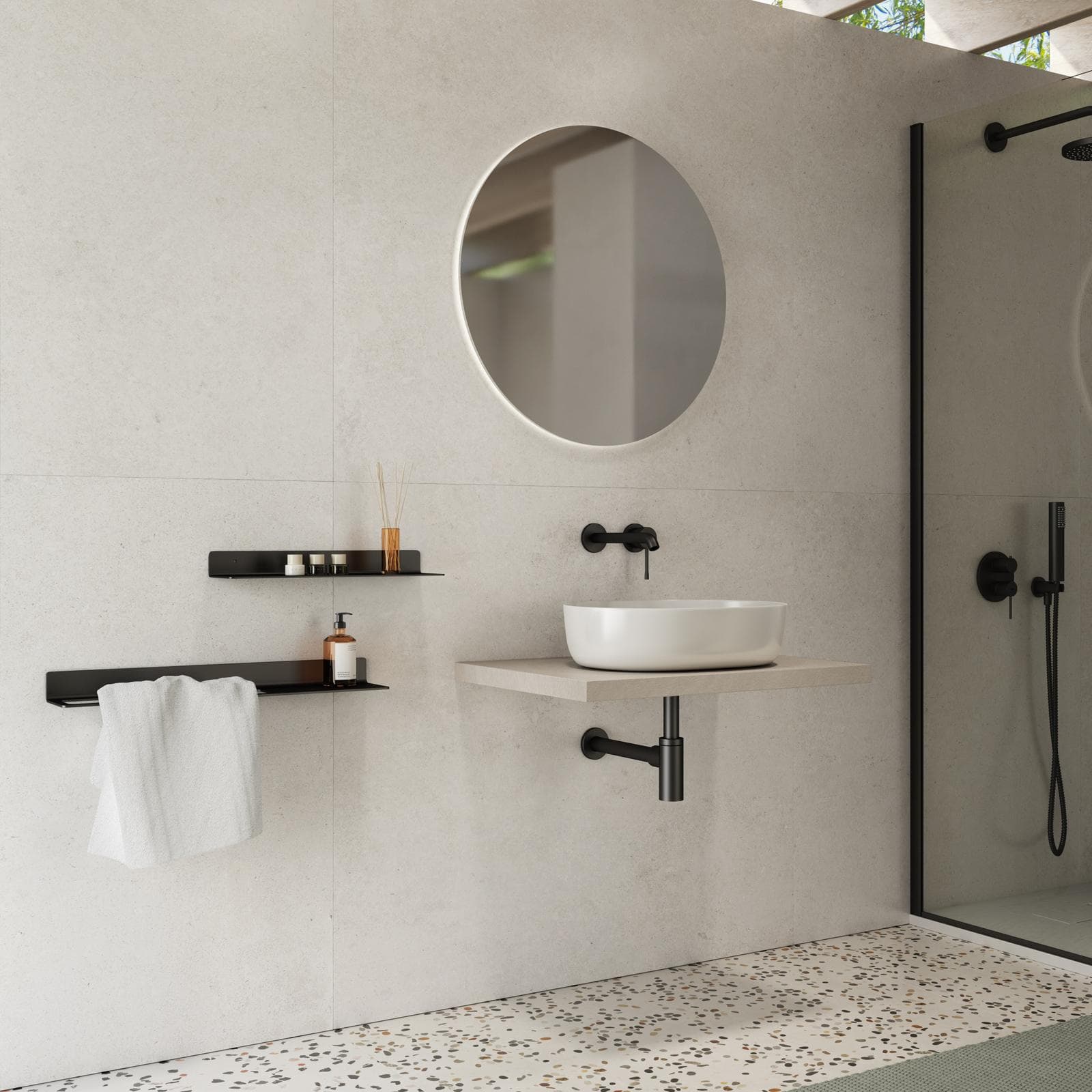 Mensolone bagno 3,8 h sospeso 60 cm in legno argilla - Plain