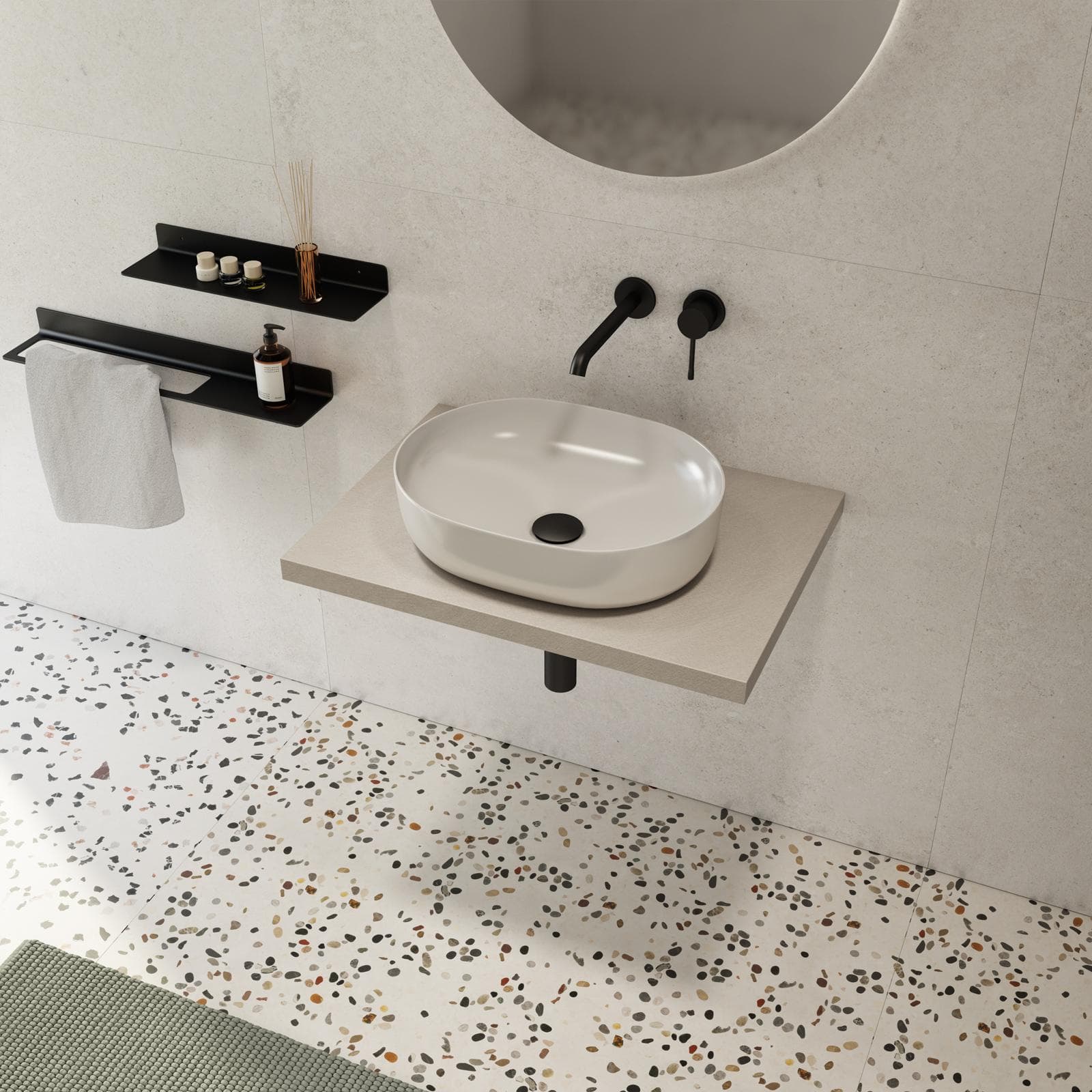 Mensolone bagno 3,8 h sospeso 60 cm in legno argilla - Plain