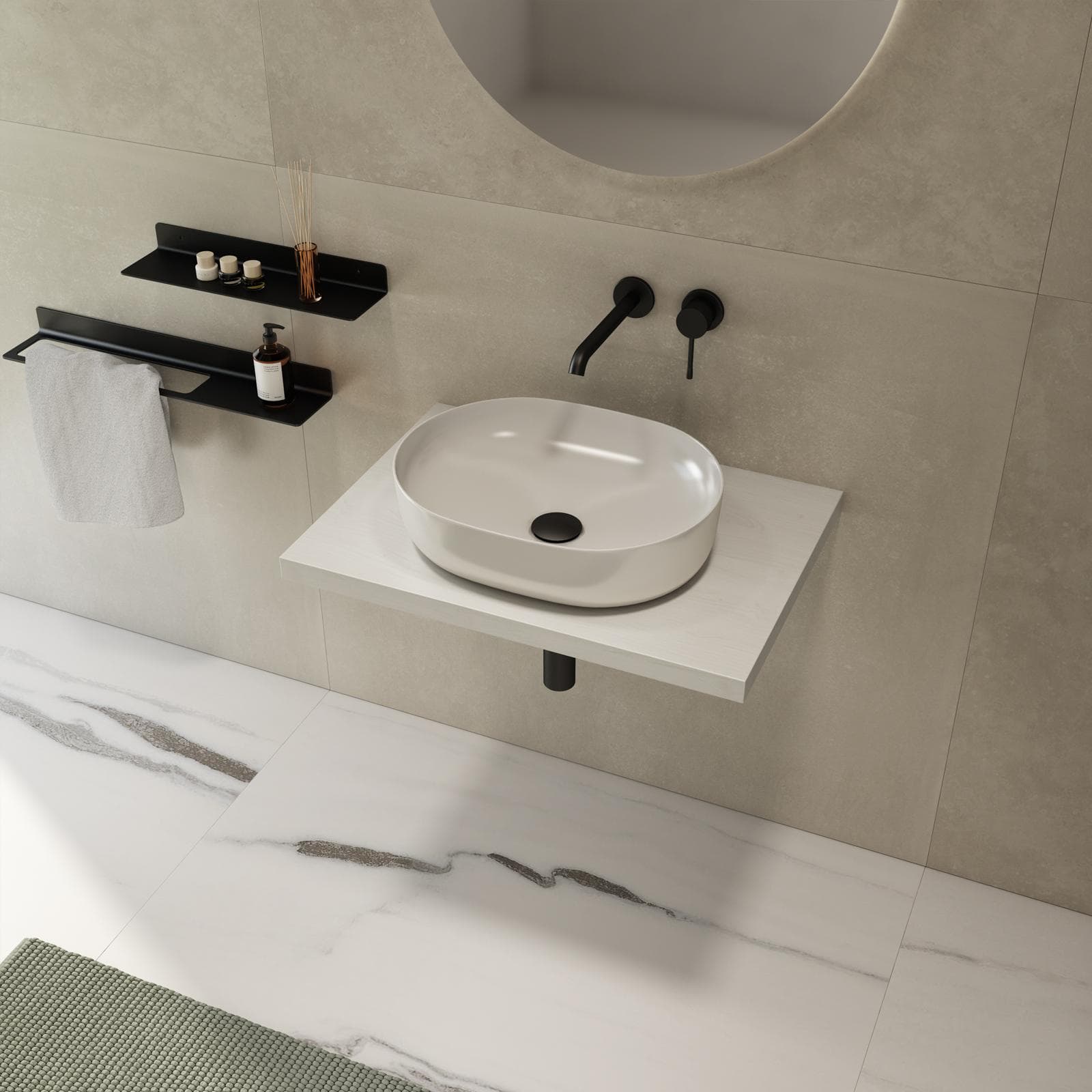 Mensolone bagno 3,8 h sospeso 60 cm in legno rovere bianco - Plain