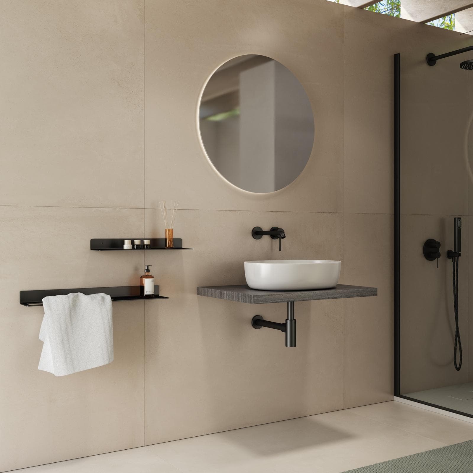 Mensolone bagno 3,8 h sospeso 60 cm in legno rovere grigio - Plain