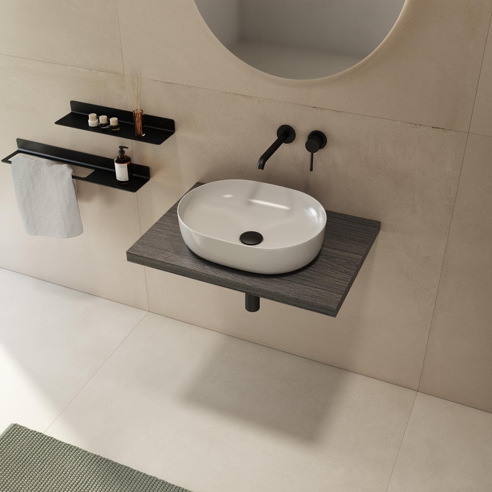 Mensolone bagno 3,8 h sospeso 60 cm in legno rovere grigio - Plain