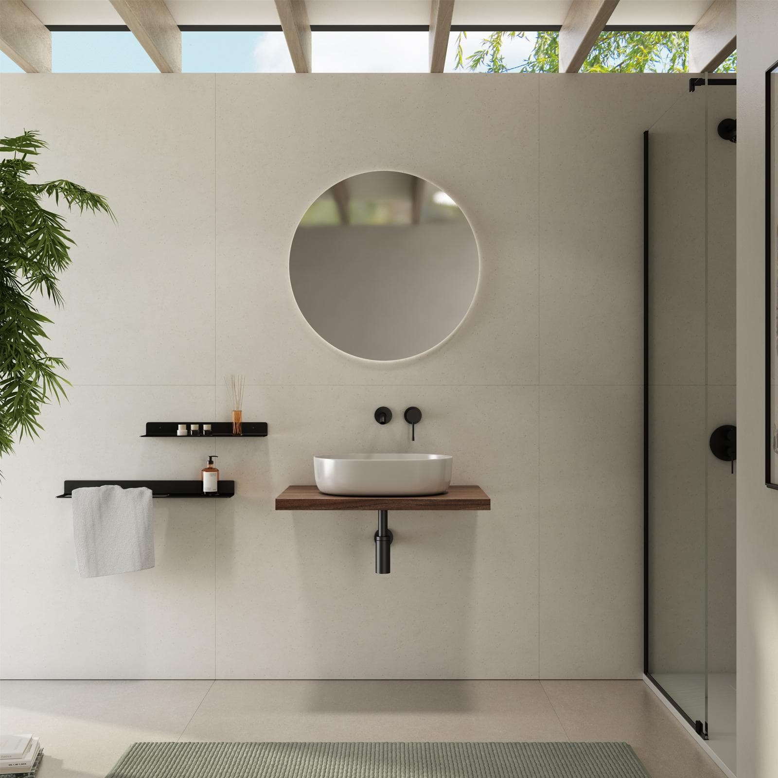 Mensolone bagno 3,8 h sospeso 80 cm in legno rovere deciso - Plain