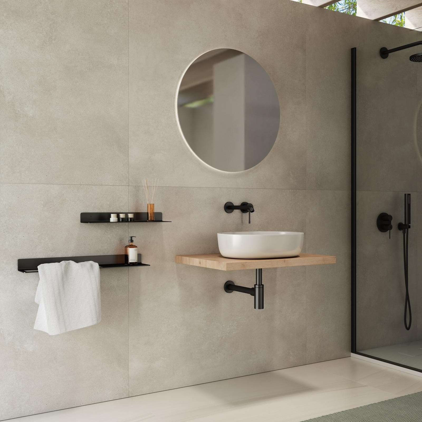 Mensolone bagno 3,8 h sospeso 80 cm in legno rovere gold - Plain