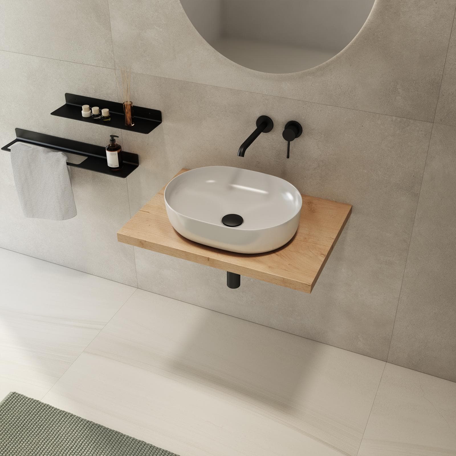 Mensolone bagno 3,8 h sospeso 80 cm in legno rovere gold - Plain
