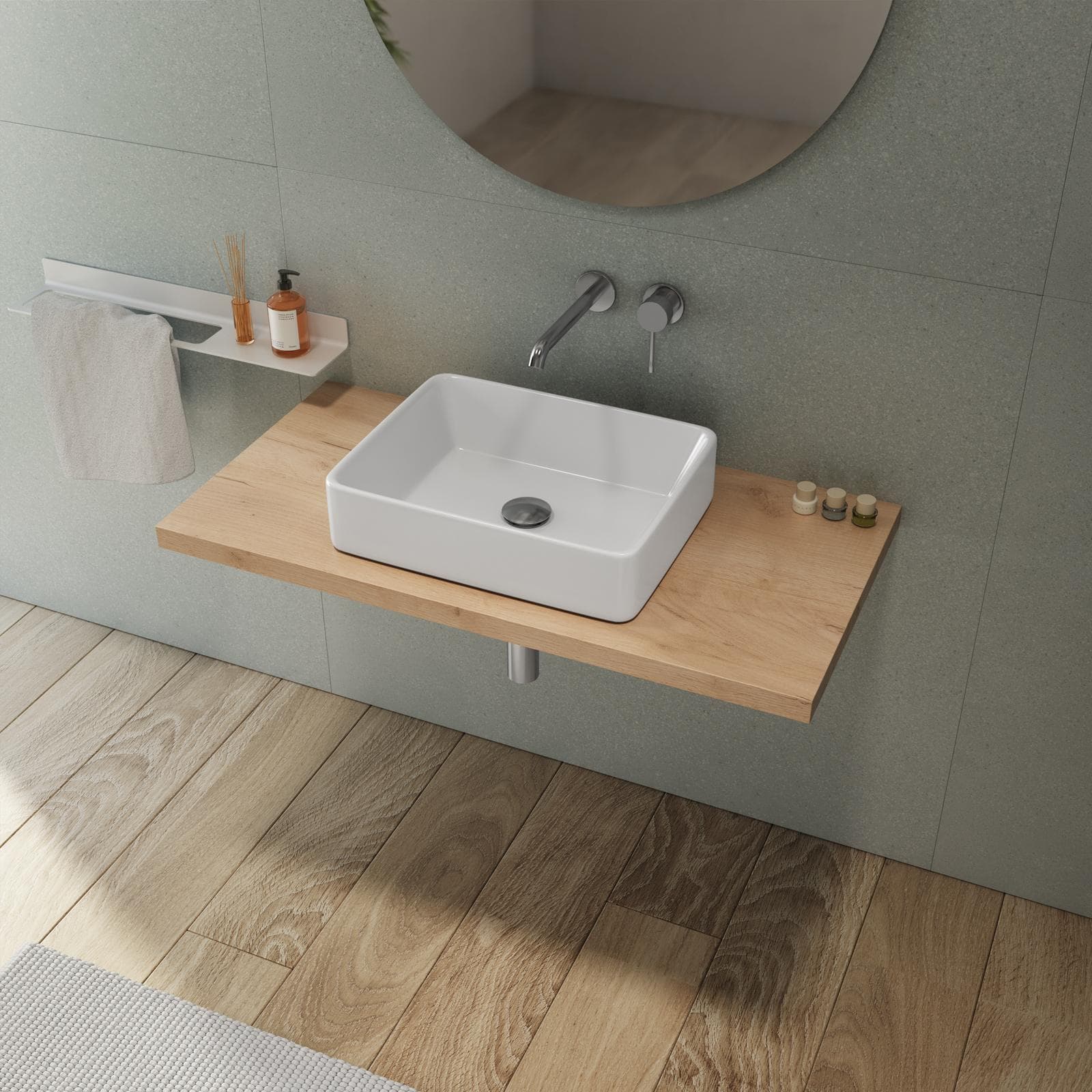 Mensolone bagno 3,8 h sospeso 90 cm in legno rovere gold - Plain