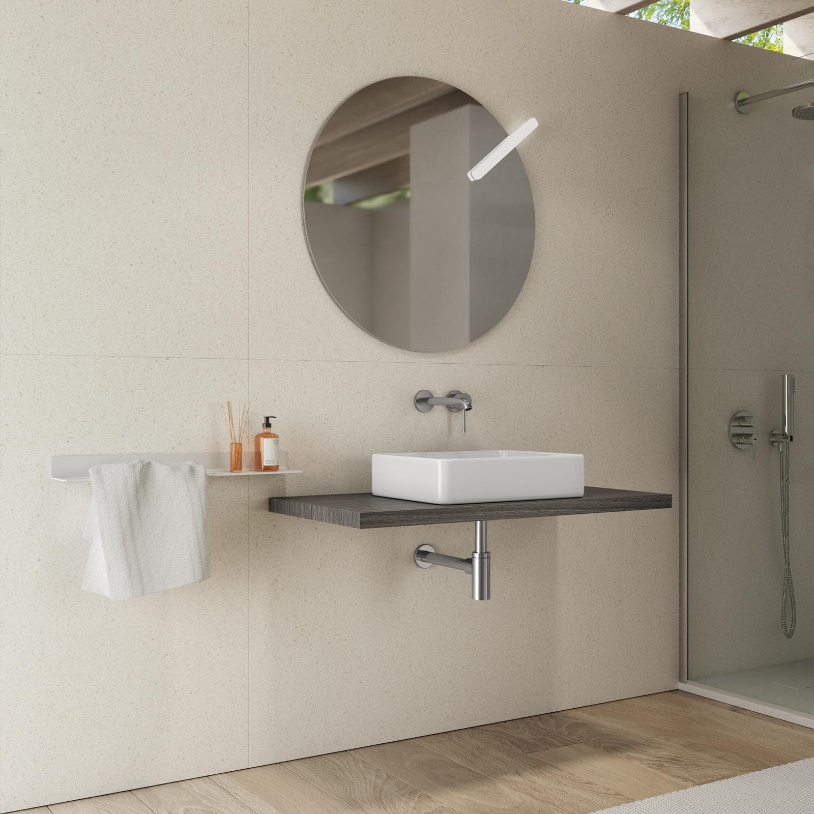 Mensolone bagno 3,8 h sospeso 90 cm in legno rovere grigio - Plain