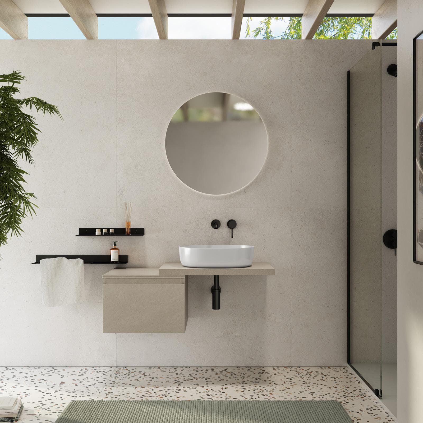 Mensolone bagno 60 cm con cassetto sospeso 50 cm in legno argilla - Plain