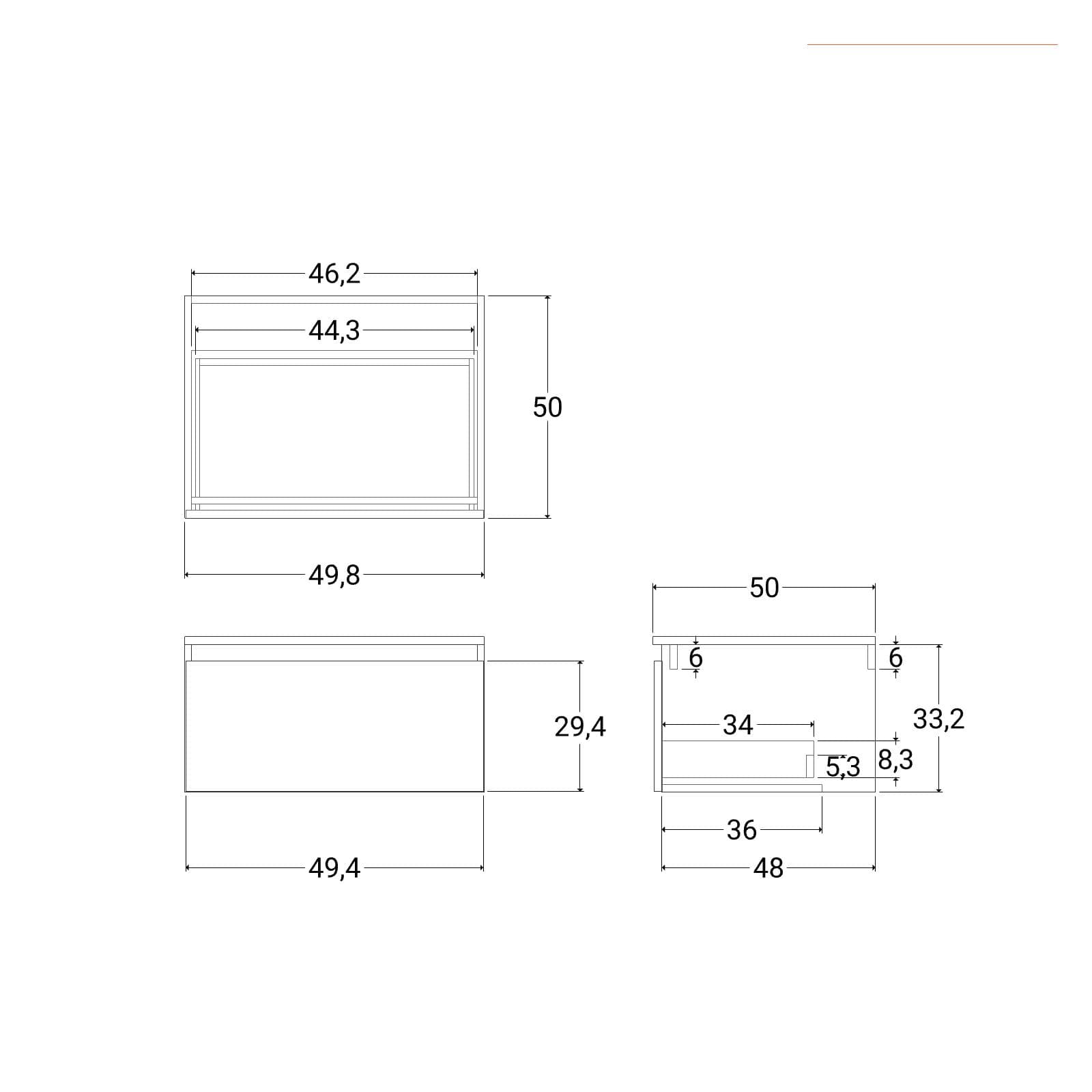 Mensolone bagno 60 cm con cassetto sospeso 50 cm in legno argilla - Plain
