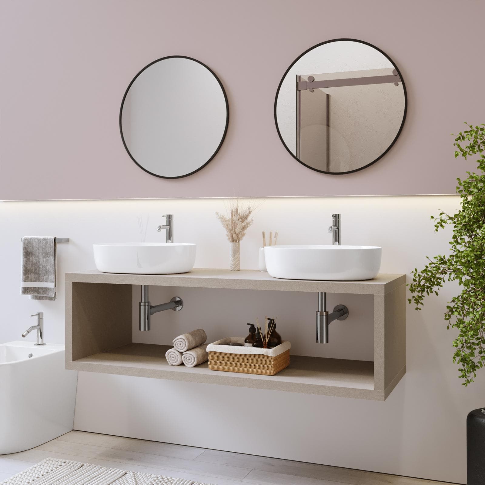 Mensolone bagno sospeso 140 cm con vano a giorno in legno argilla - Plain