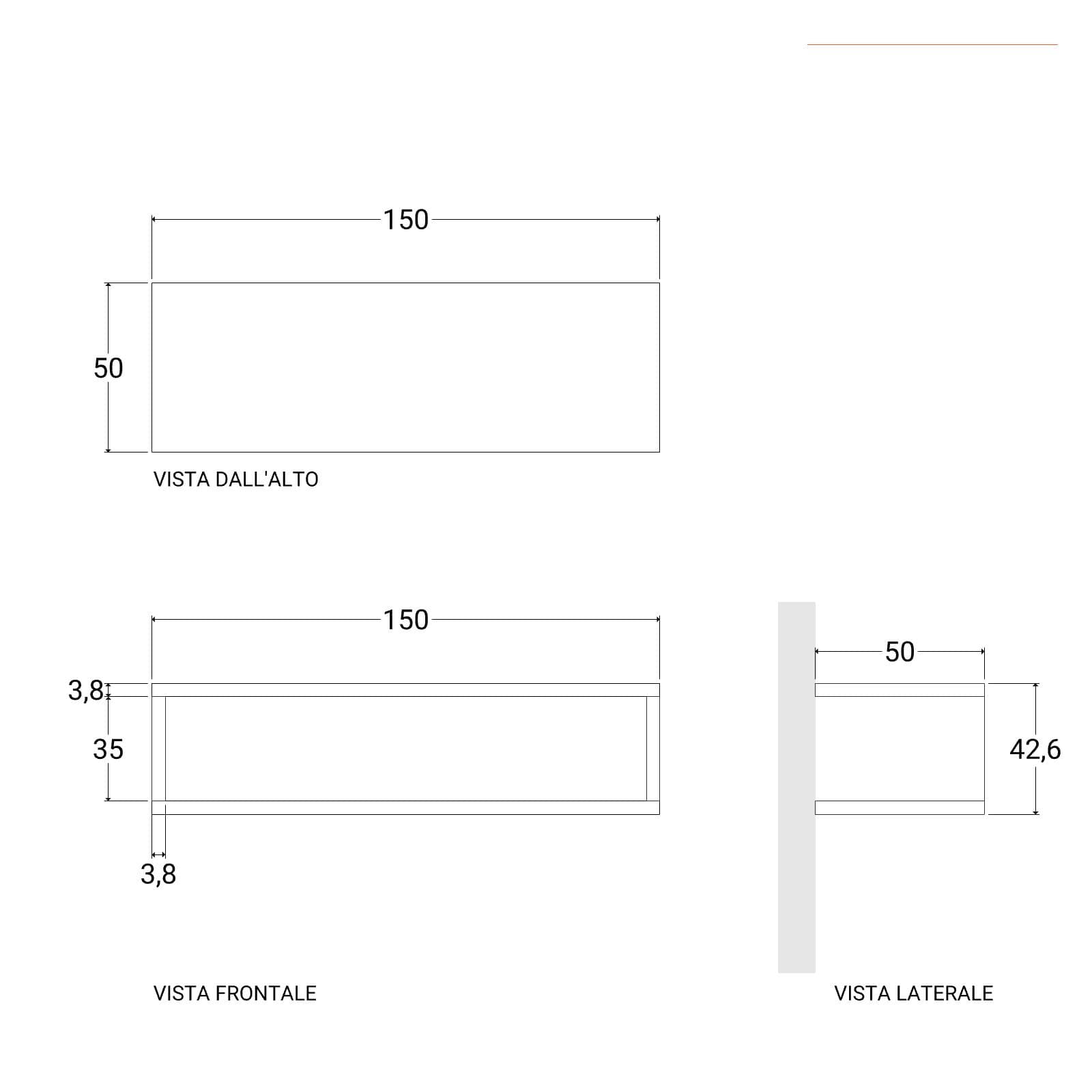 Mensolone bagno sospeso 150 cm con vano a giorno in legno rovere gold - Plain