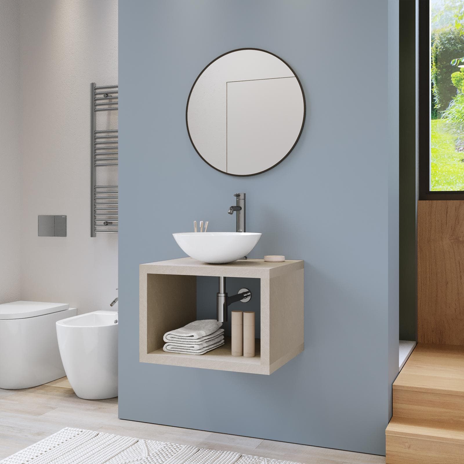 Mensolone bagno sospeso 60 cm con vano a giorno in legno argilla - Plain