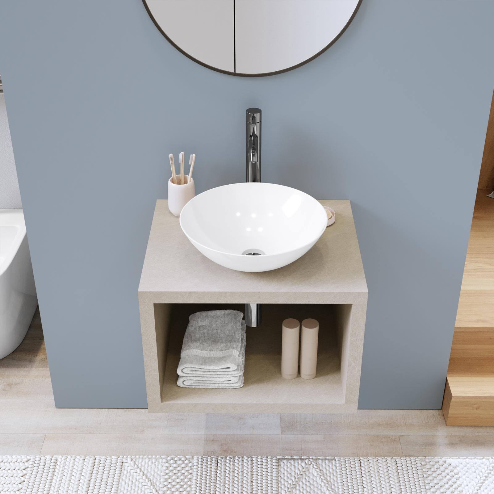 Mensolone bagno sospeso 60 cm con vano a giorno in legno argilla - Plain