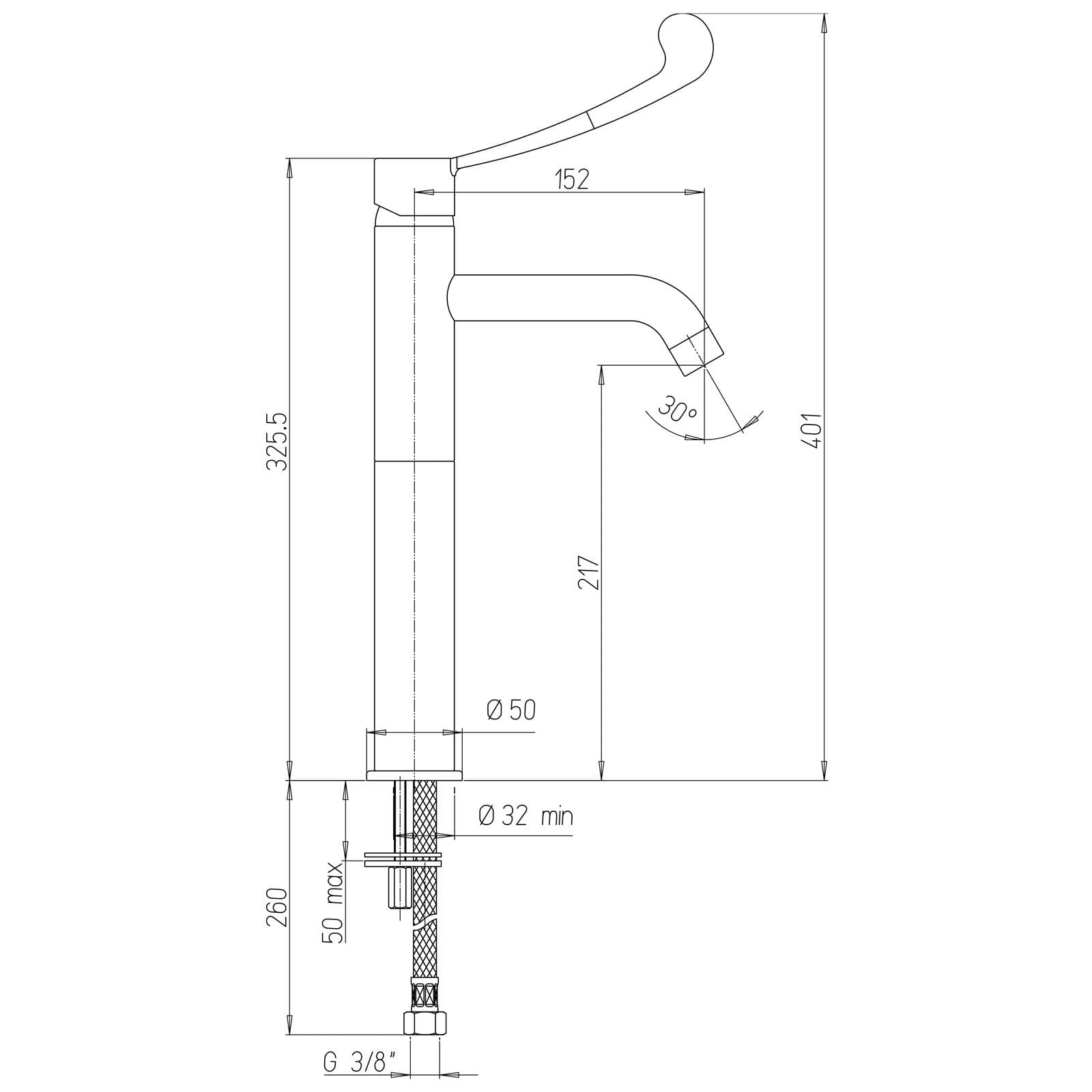 Miscelatore lavabo prolungato leva clinica cromato - Gun di Jacuzzi - Rubinetteria