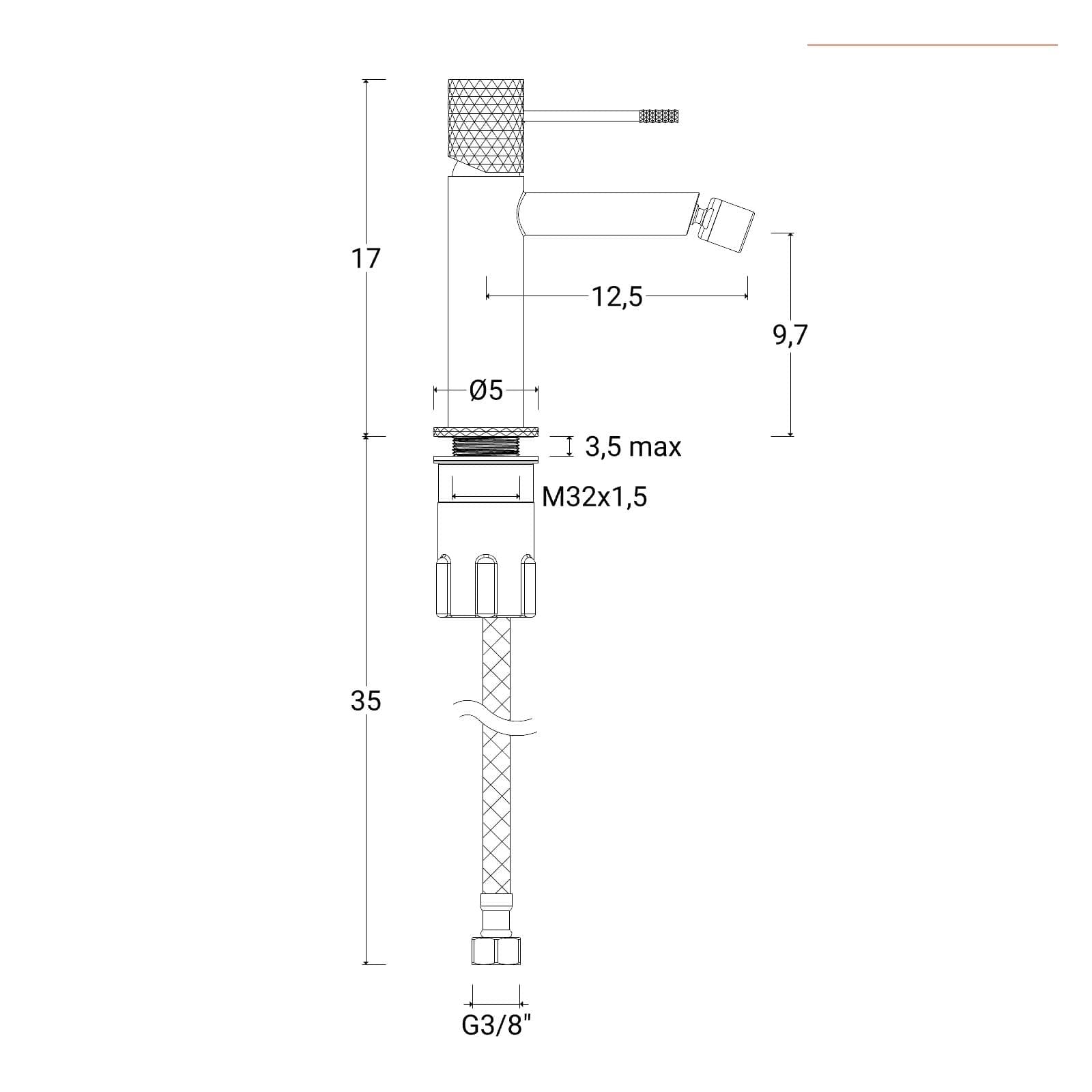 Miscelatore bidet 17h cm in ottone nero opaco - Fear