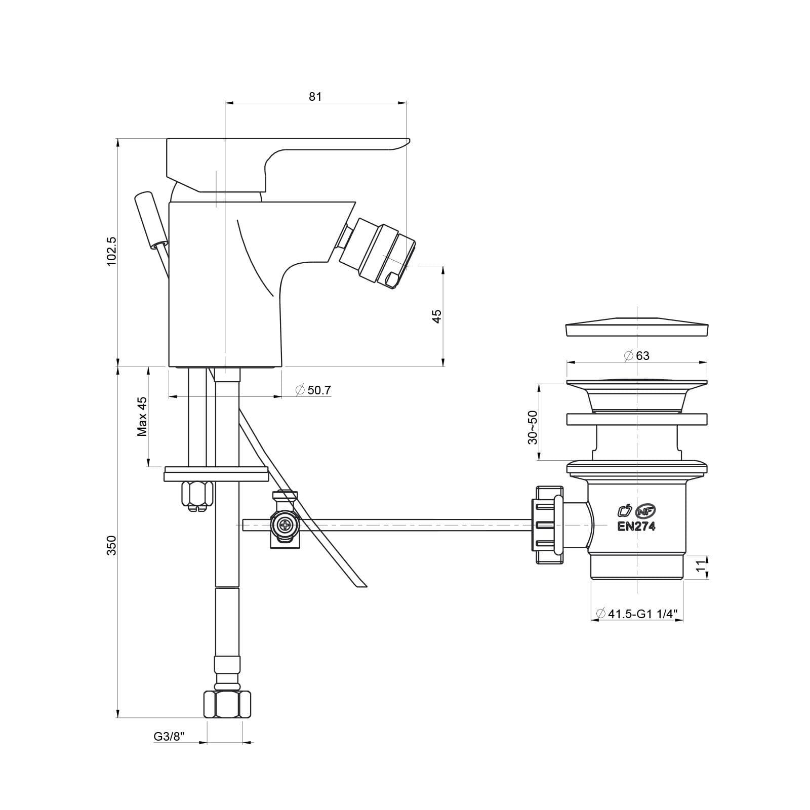Miscelatore bidet in ottone cromato con salterello - Paini P3