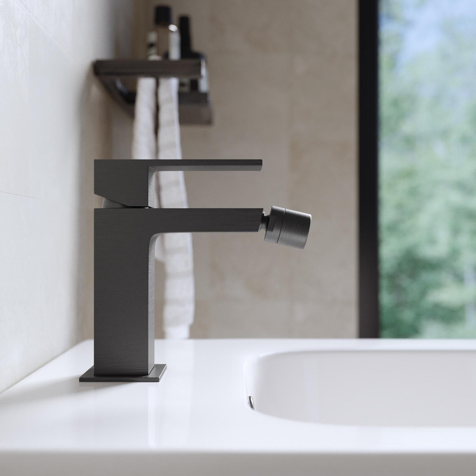 Miscelatore bidet senza scarico 14h cm nero spazzolato - Tiamat