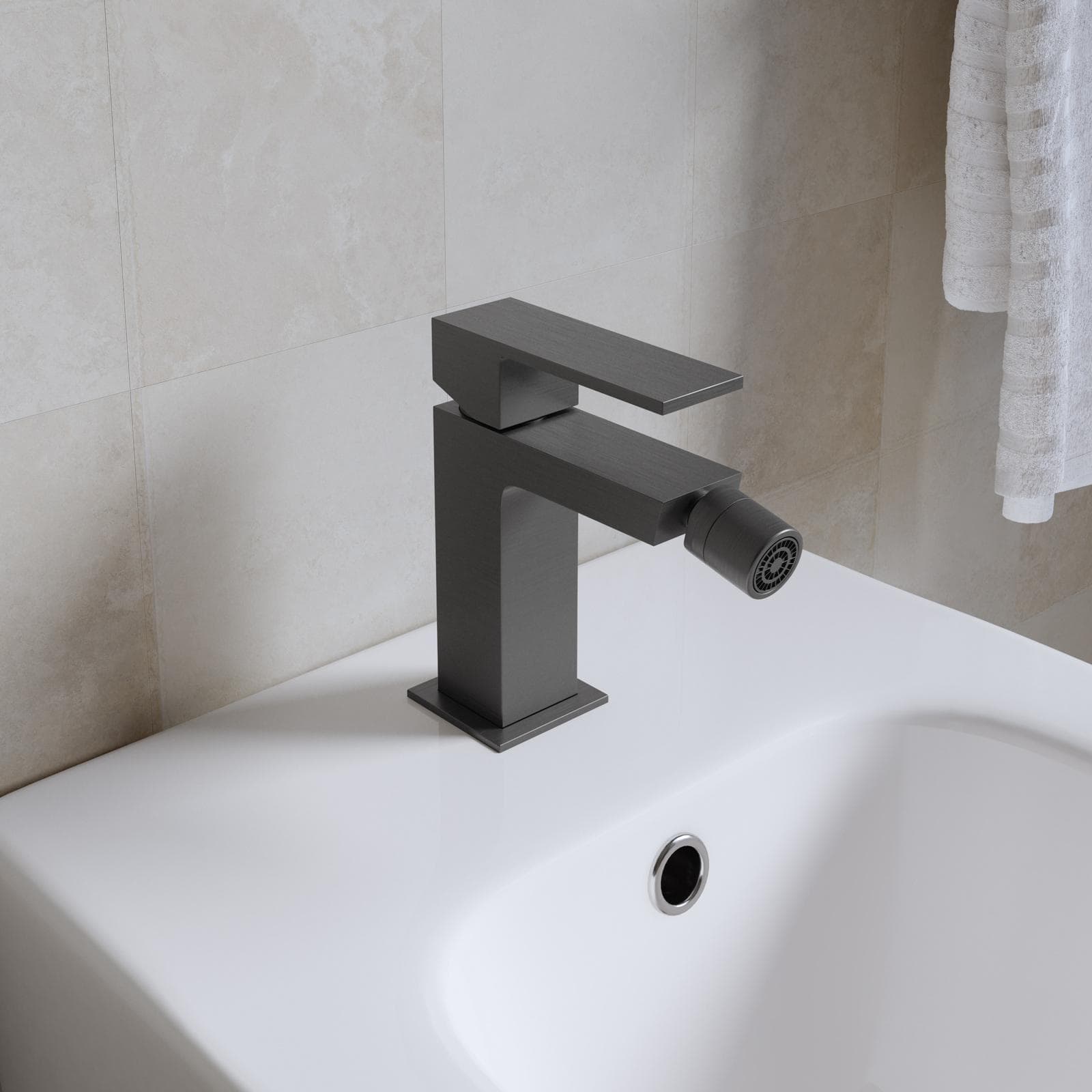 Miscelatore bidet senza scarico 14h cm nero spazzolato - Tiamat