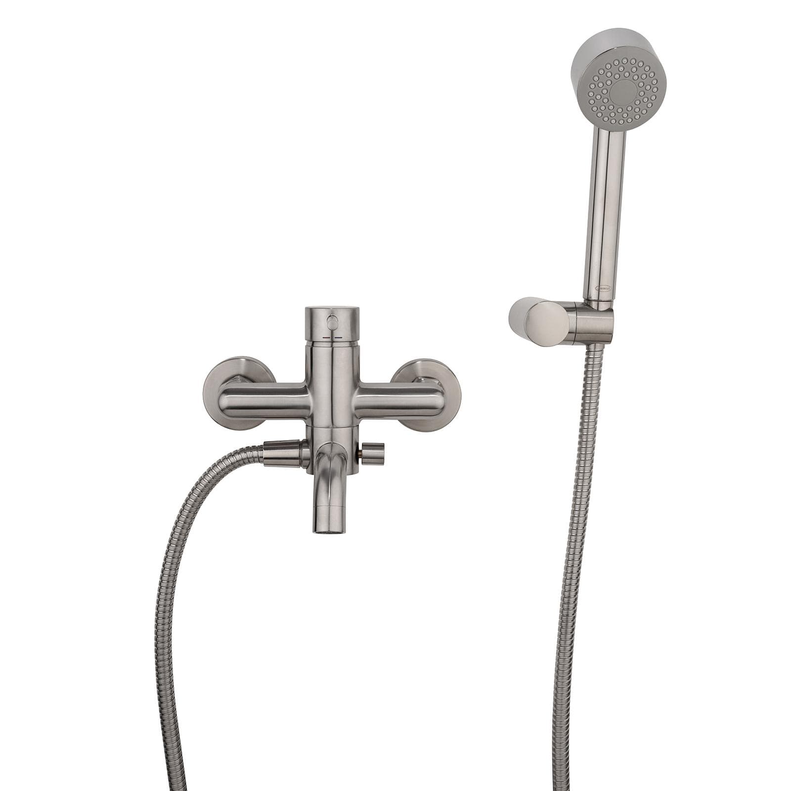 Miscelatore esterno vasca con doccino in ottone satinato - Gun di Jacuzzi - Rubinetteria