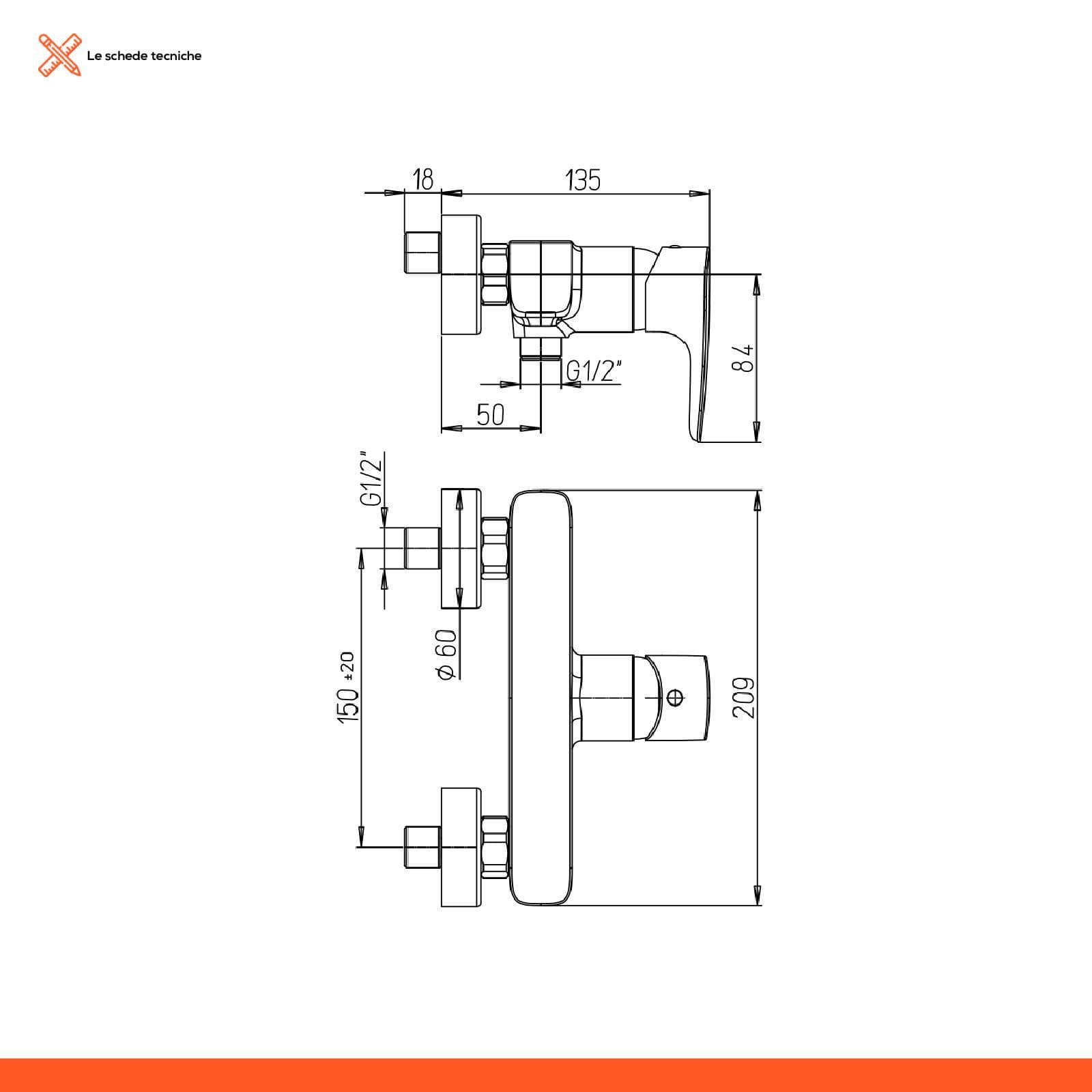 Miscelatore esterno doccia ottone cromato con leva monocomando - Parallel di Paini