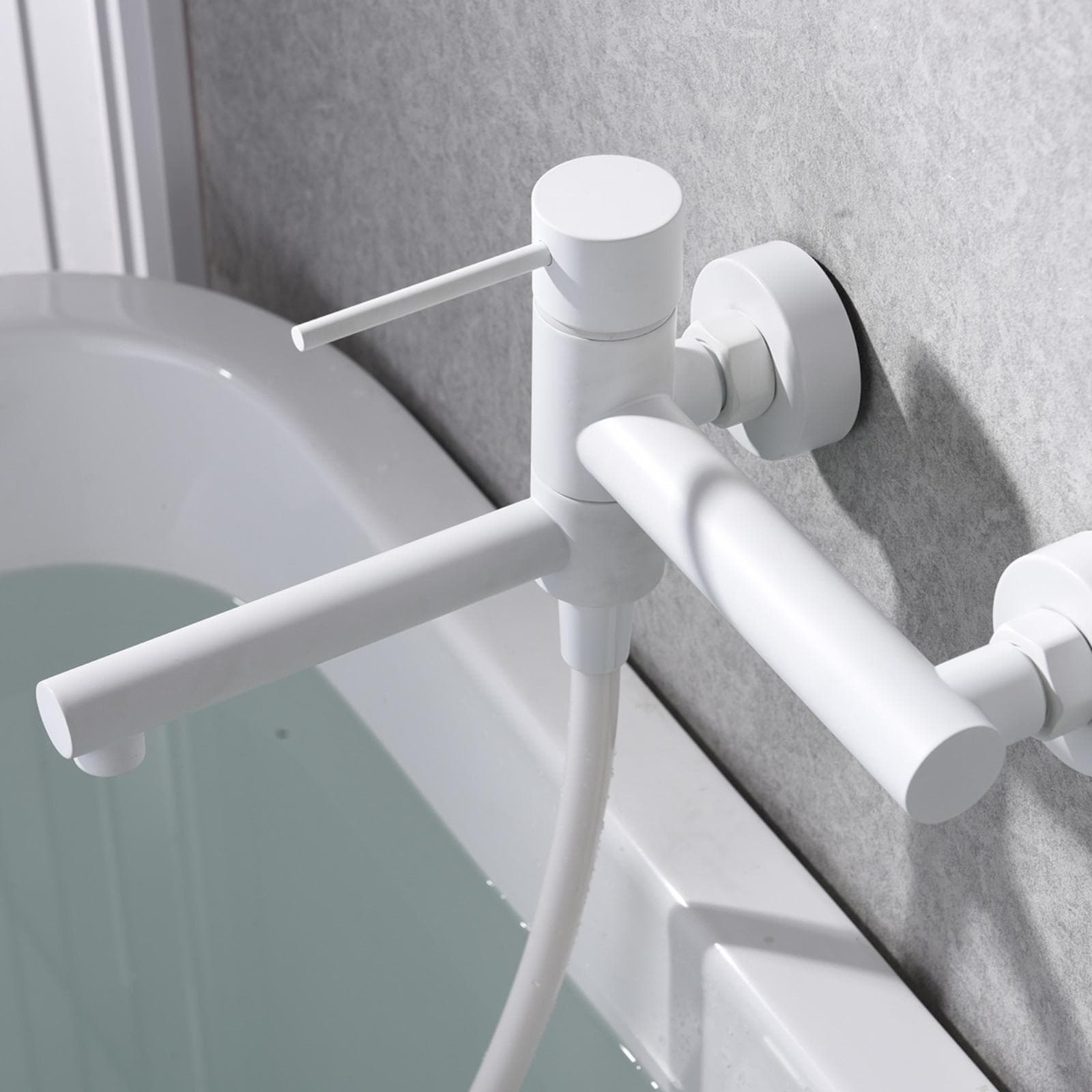 Miscelatore esterno vasca con doccino e flessibile bianco opaco - Plaka Stick