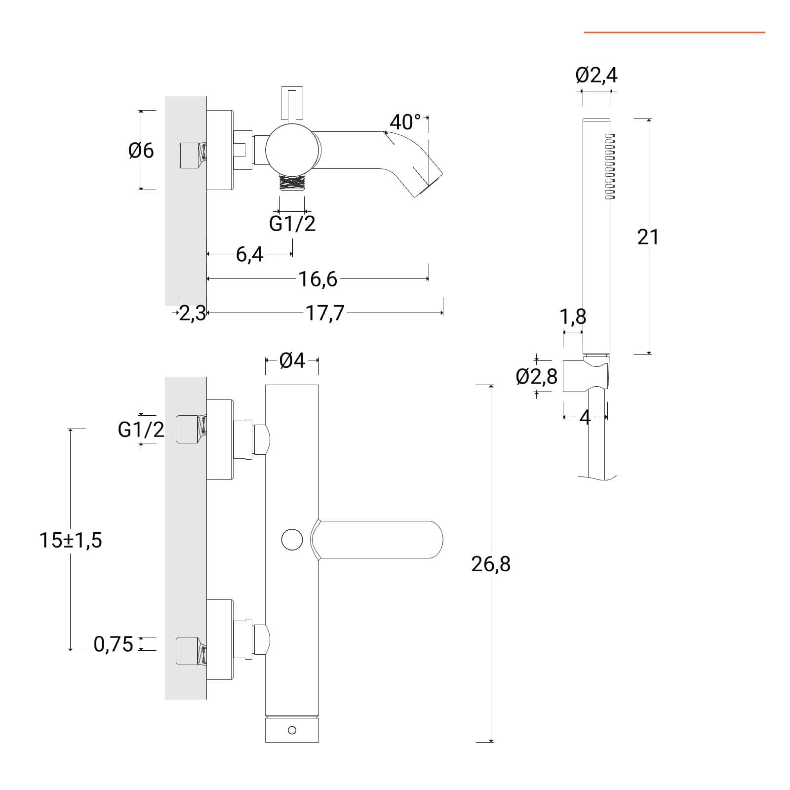 Miscelatore esterno vasca in acciaio inox 316 satinato – Pure