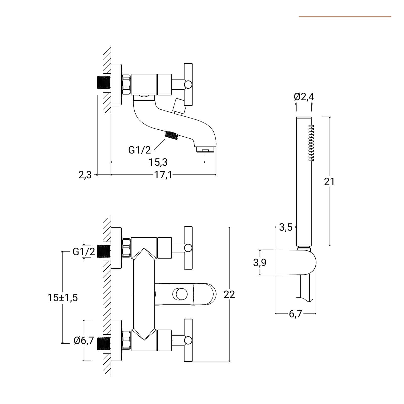 Miscelatore esterno vasca in ottone cromo - Enif