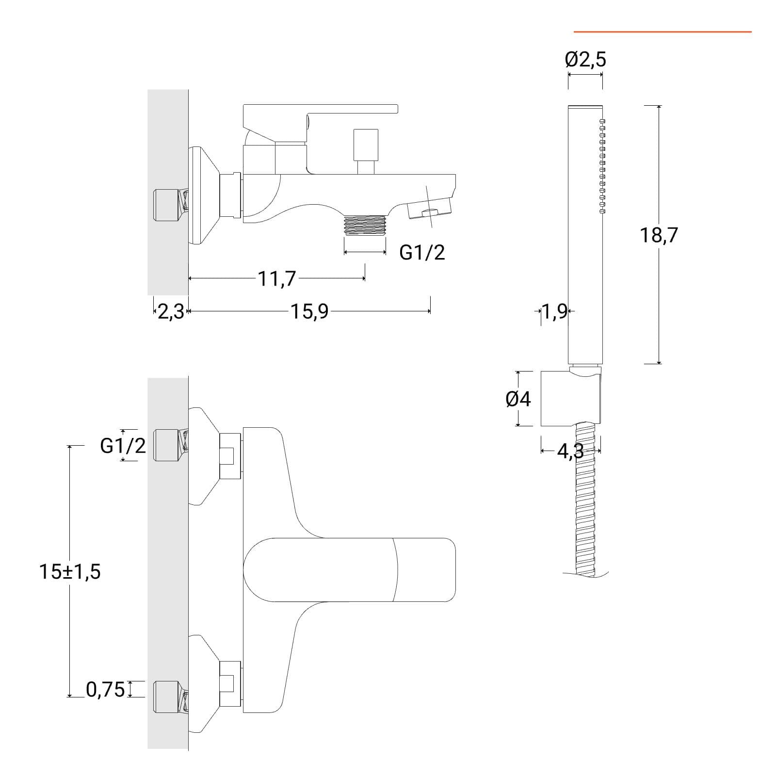 Miscelatore esterno vasca spazzolato – Fluid