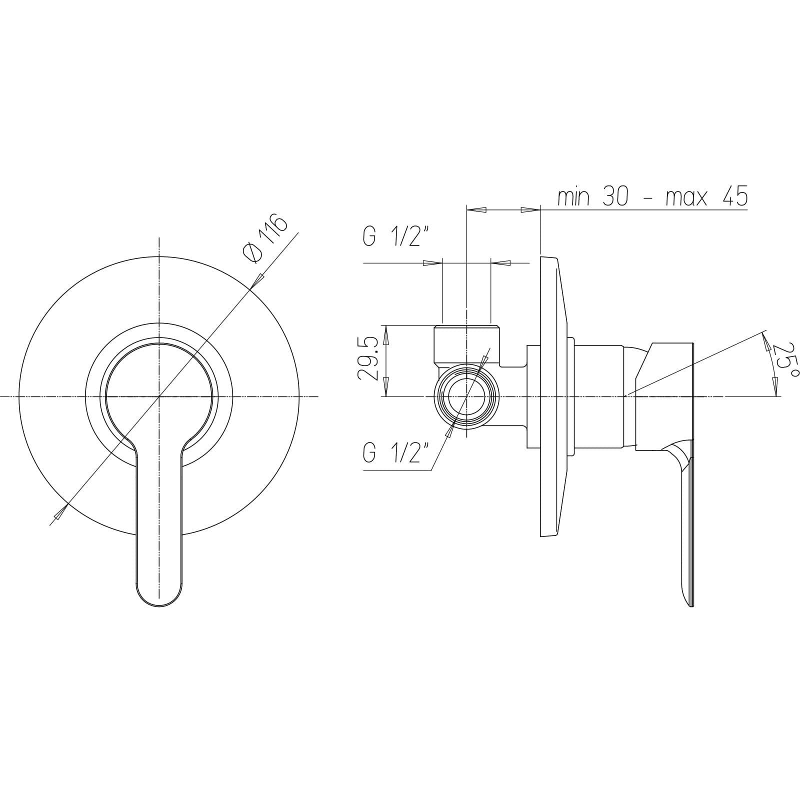 Miscelatore incasso doccia in ottone cromato - Paini P3