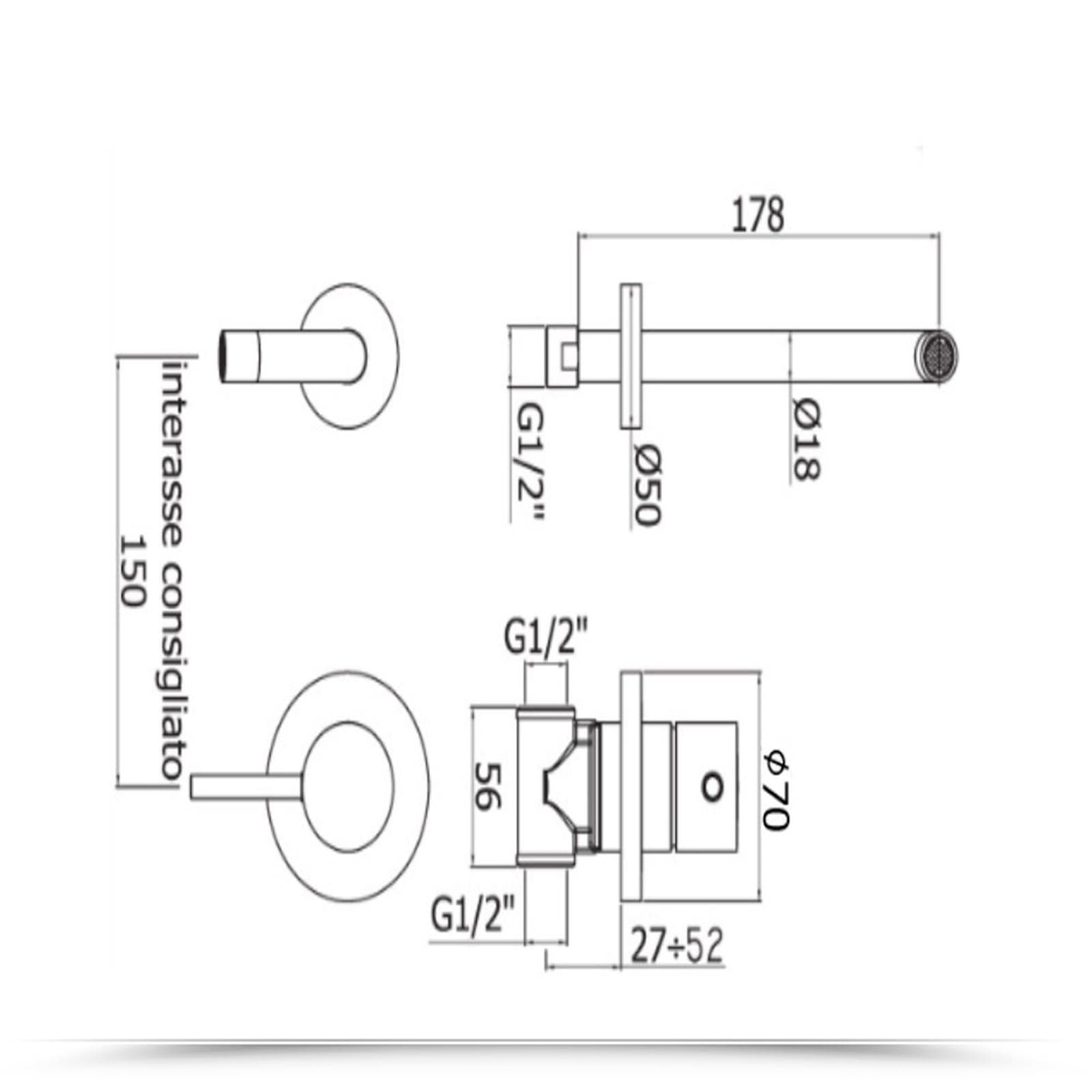 Miscelatore incasso lavabo cromato bocca 17,8cm - Light di Paffoni