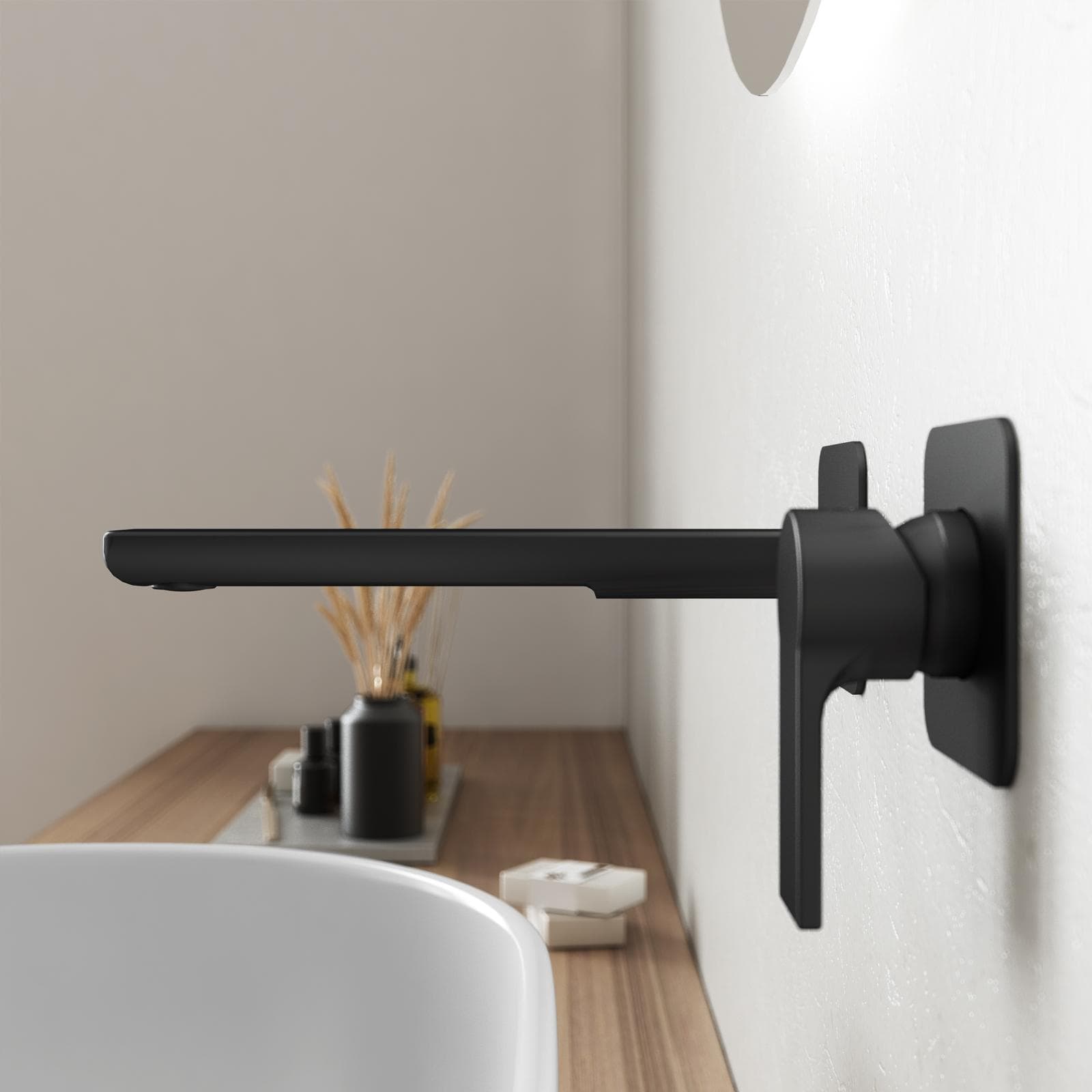 Miscelatore lavabo a muro canna 19 cm nero opaco - Coral