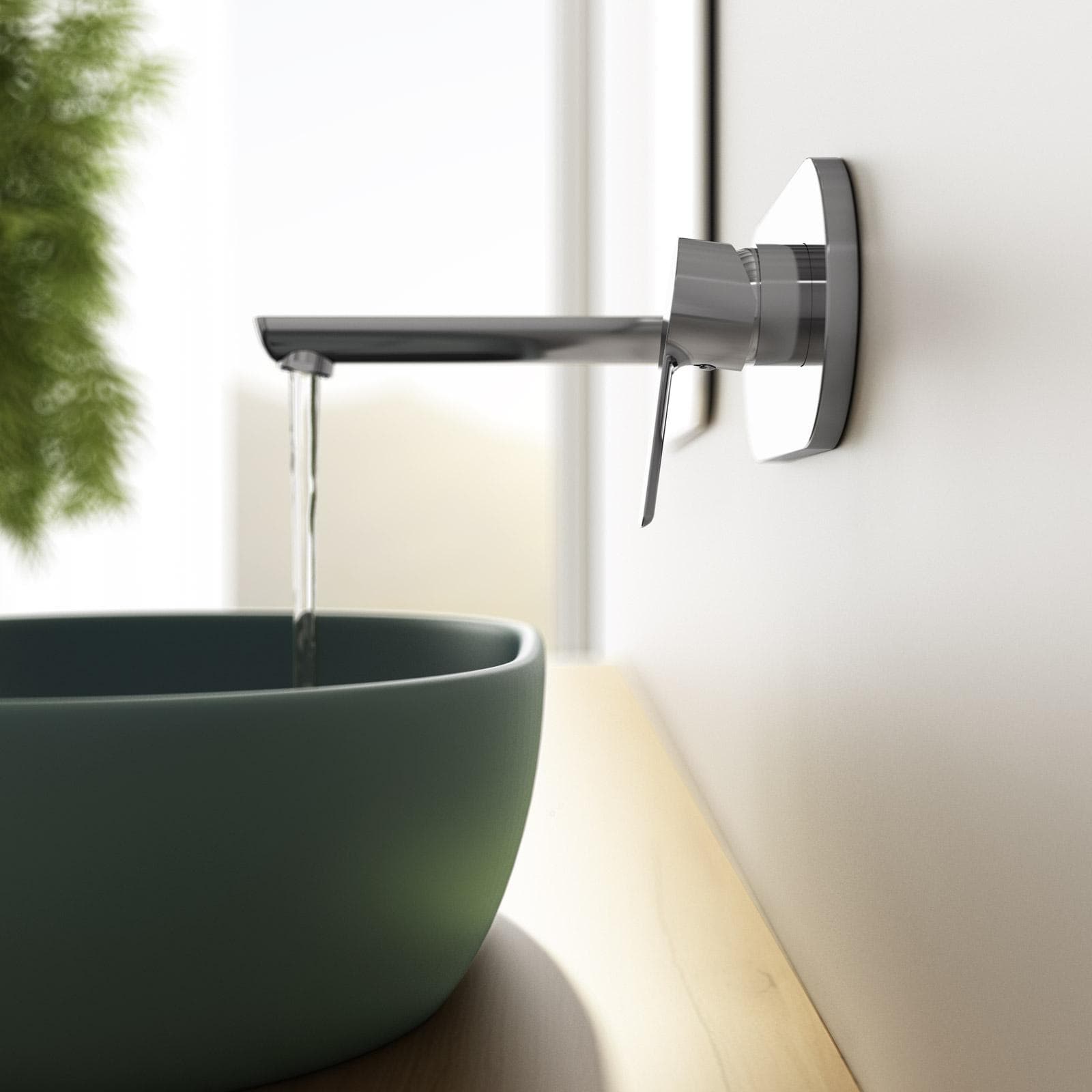 Miscelatore lavabo a muro canna 20 cm con piastra cromo – Key