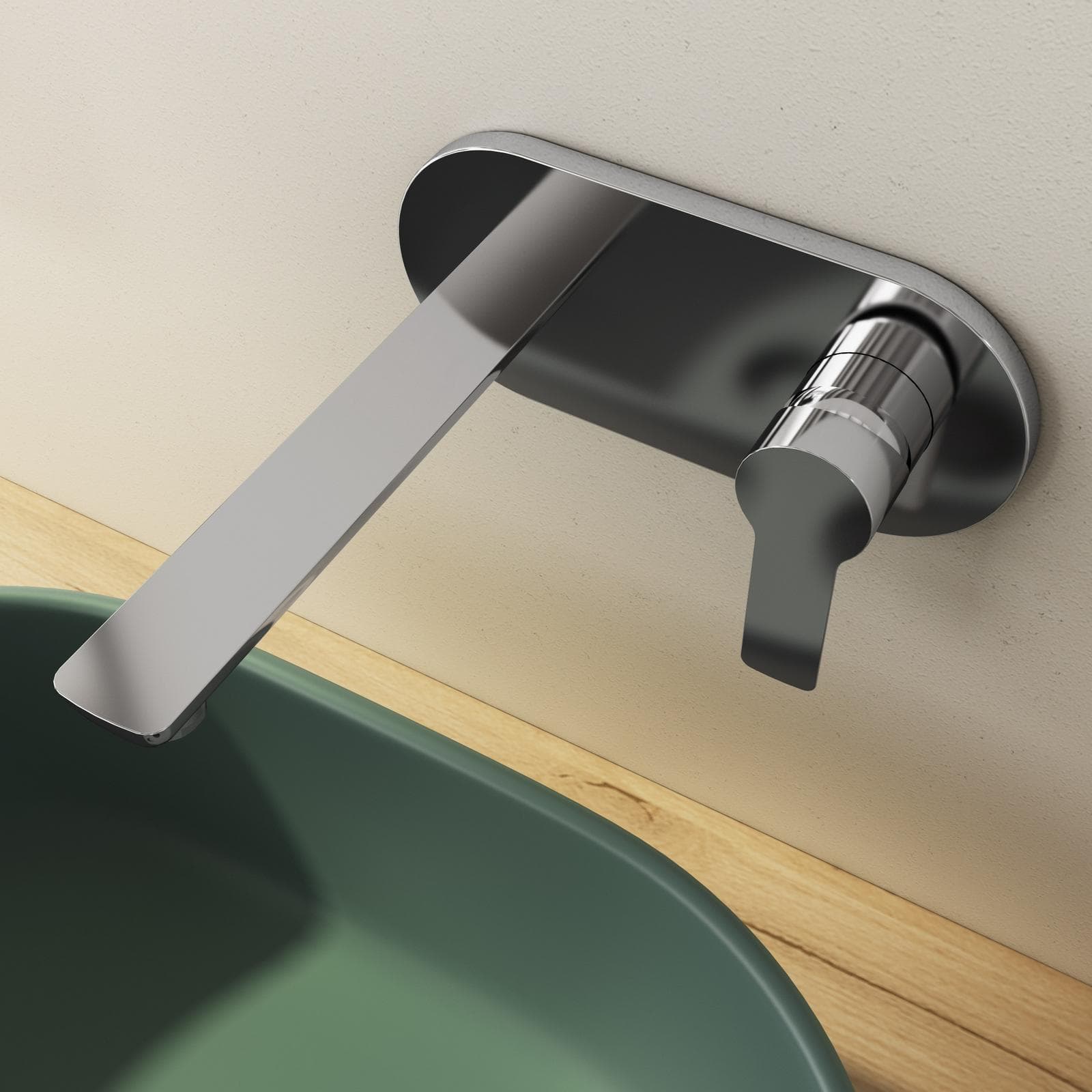 Miscelatore lavabo a muro canna 20 cm con piastra cromo – Key