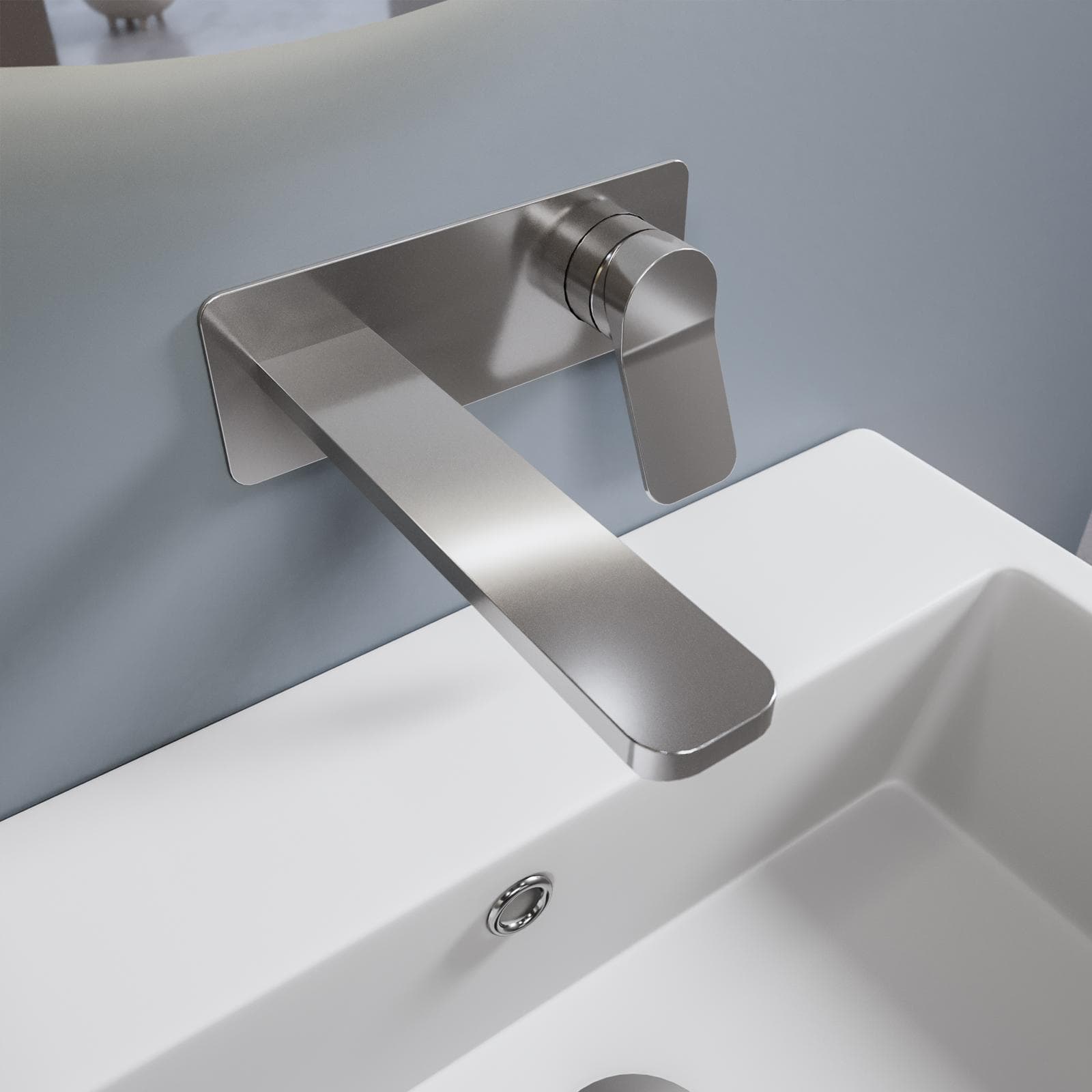 Miscelatore lavabo a muro canna 20 cm con piastra cromo – Wing