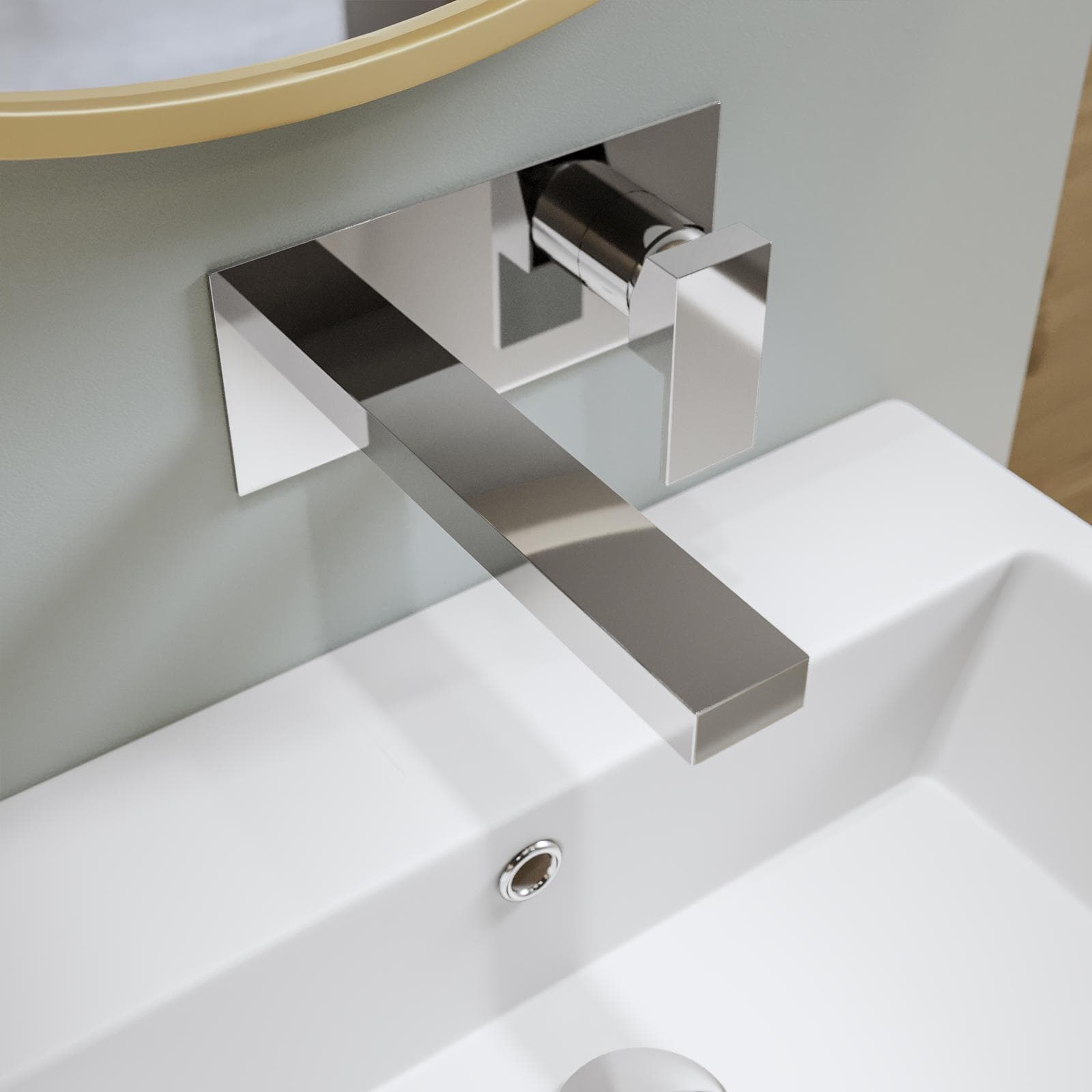 Miscelatore lavabo a muro canna 20 cm con piastra cromo – Kyria