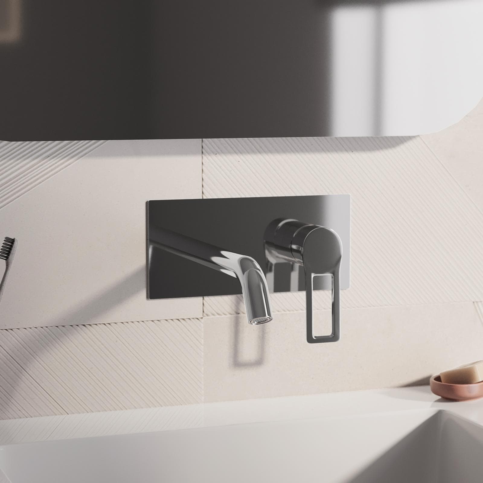 Miscelatore lavabo a muro canna 20 cm con piastra cromo – Ketra