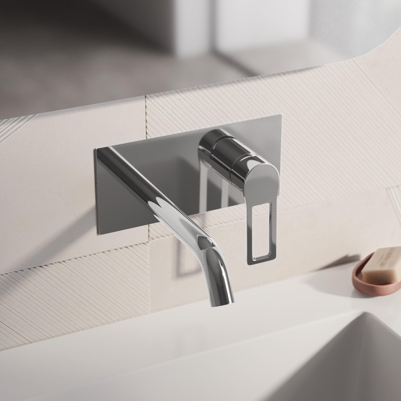 Miscelatore lavabo a muro canna 20 cm con piastra cromo – Ketra