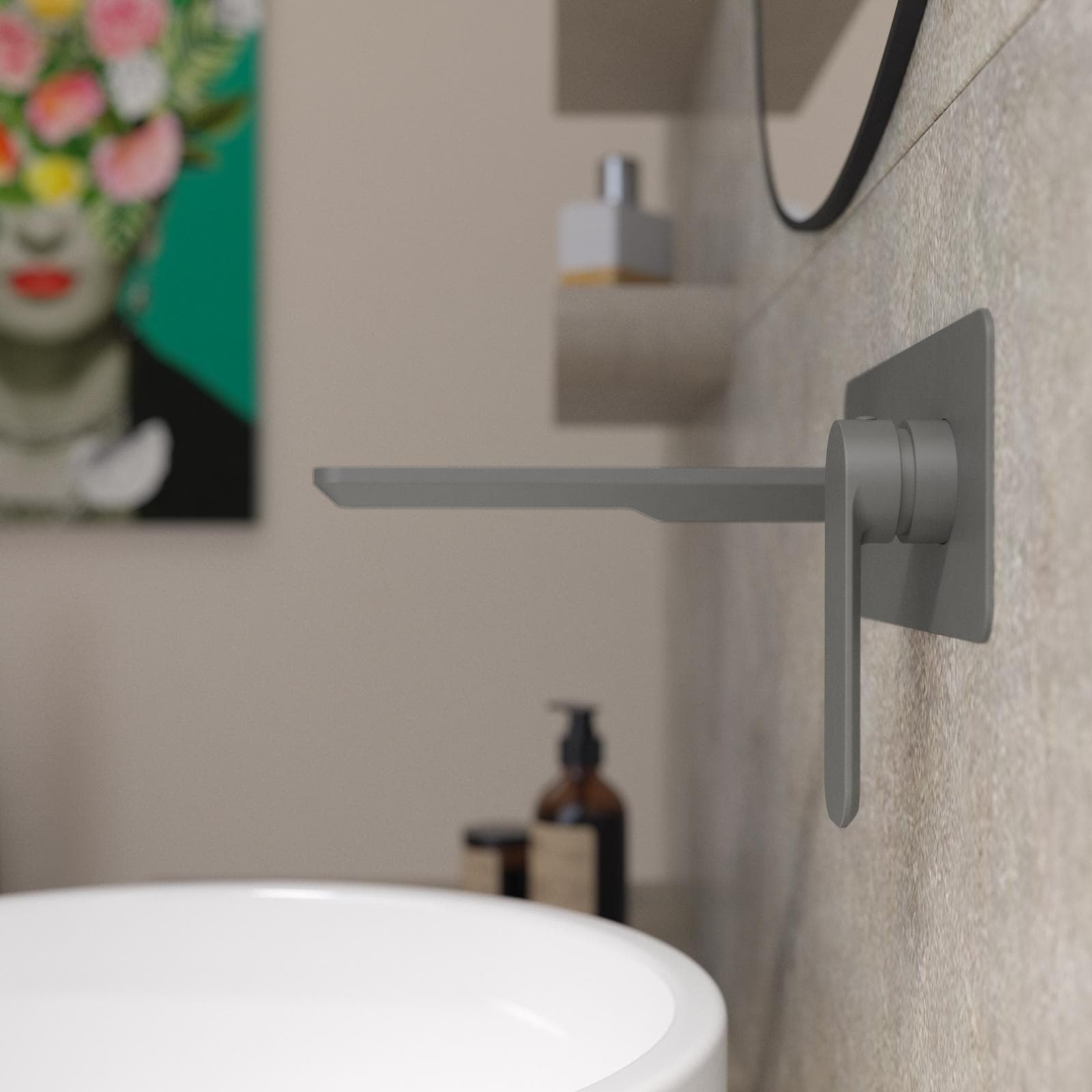 Miscelatore lavabo a muro canna 20 cm con piastra fango - Fusion